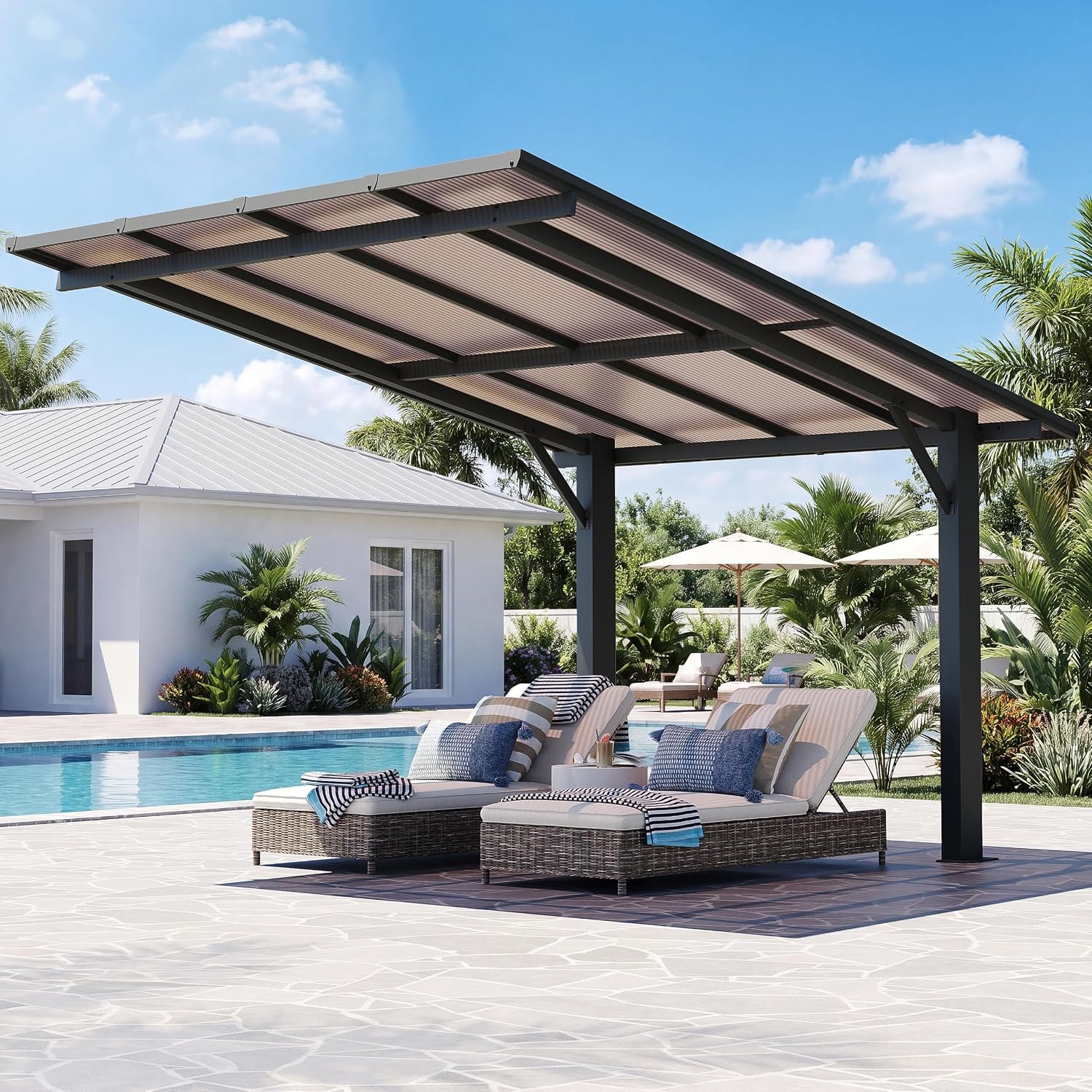 Aoxun 8′ x 10′ Gazebo, Freestanding Pergola with Roof, Black | Heavy Duty Pergolas for Patios, Hard Top Metal Wall-Mounted Pergola, 4.72″ Thick Support Posts Carport for Patio, Backyard