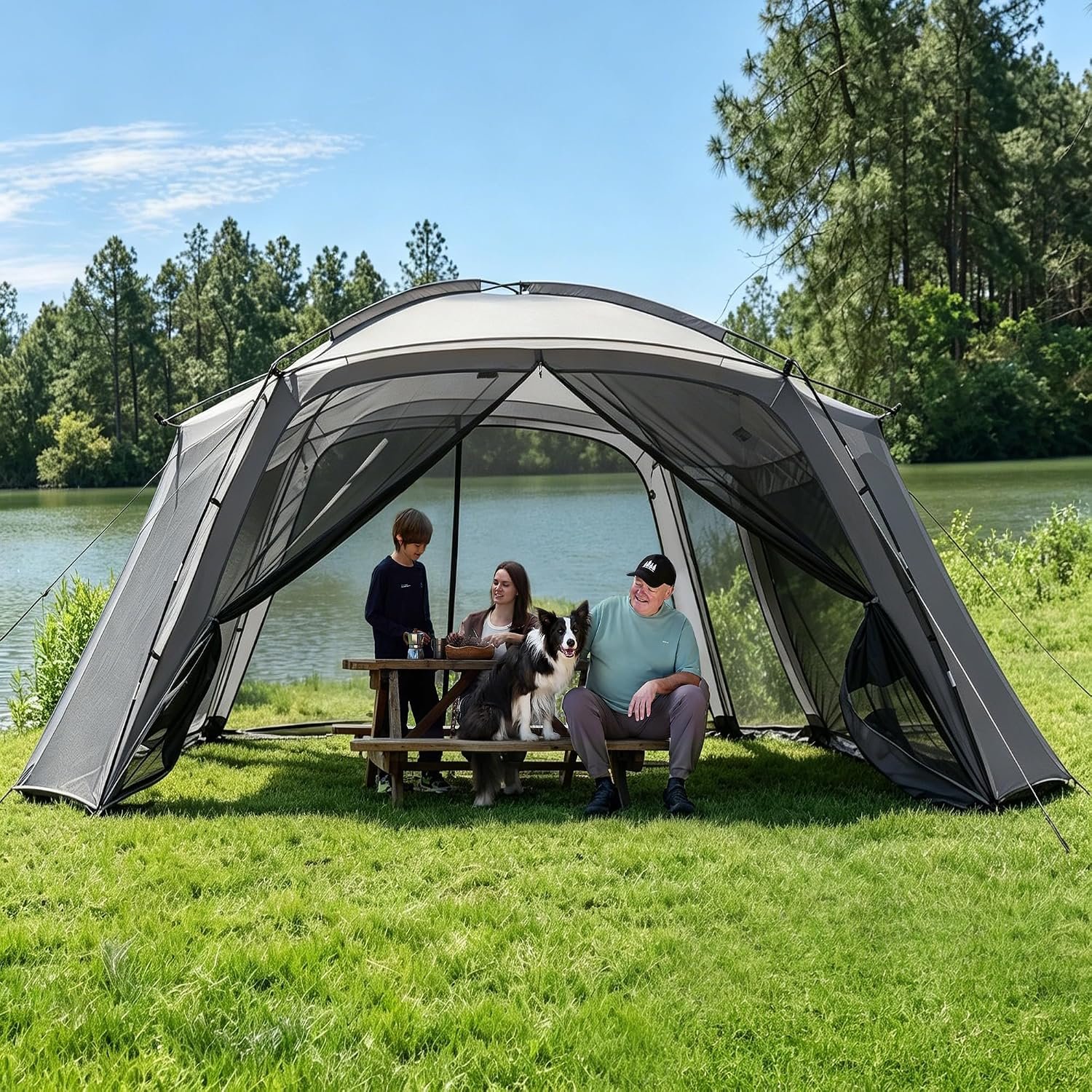 TIMBER RIDGE 15×10 FT Screen House Tent with Netting Mesh Gazebo Dual Doors | Spacious Waterproof Sunshade Canopy Shelter for 8-10 People Backyard BBQ, Camping, Picnic & Outdoor Events
