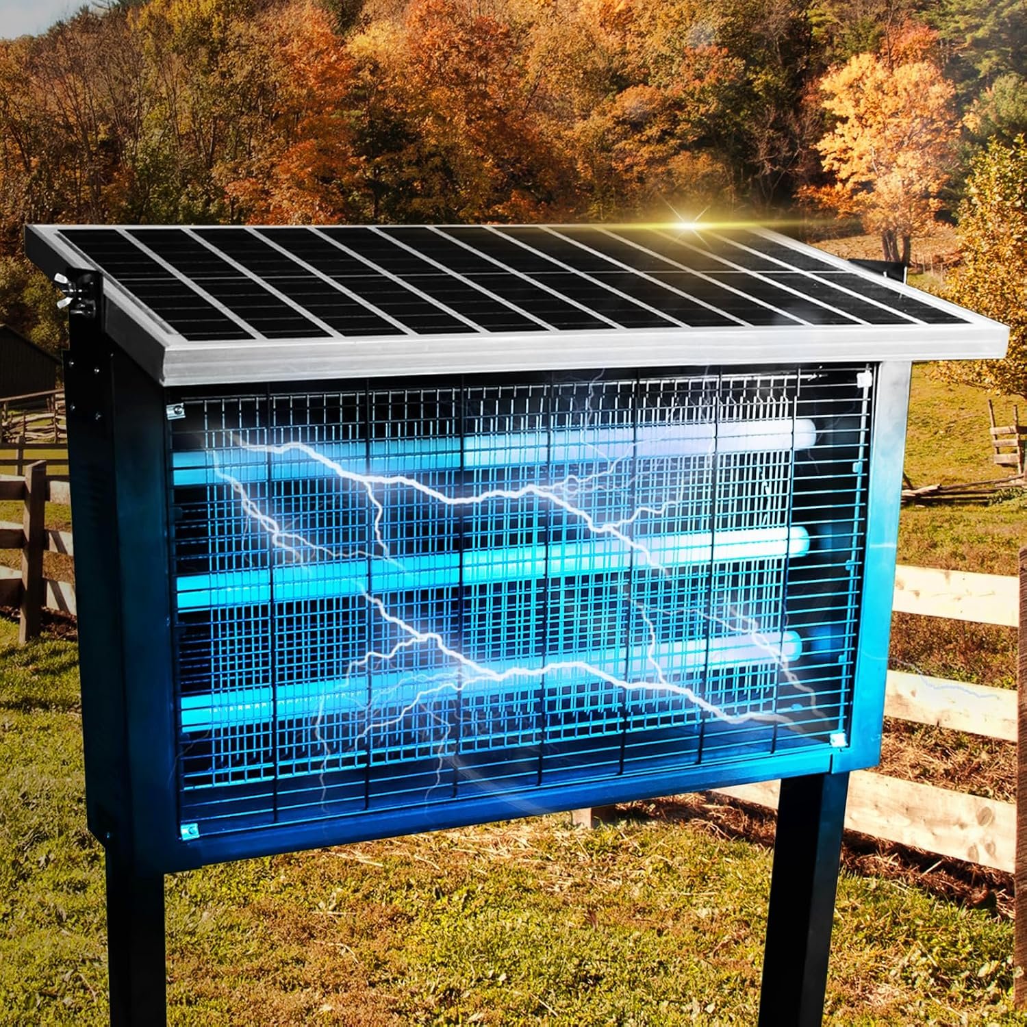 Heavy-Duty Big Solar Bug Zapper Outdoor for 8000 sq.ft with 30W Solar Panel | Rechargeable Solar Zapper with High Powered, Outdoor Solar Bug Zapper for Patio Garden Backyard Farm and Large Spaces