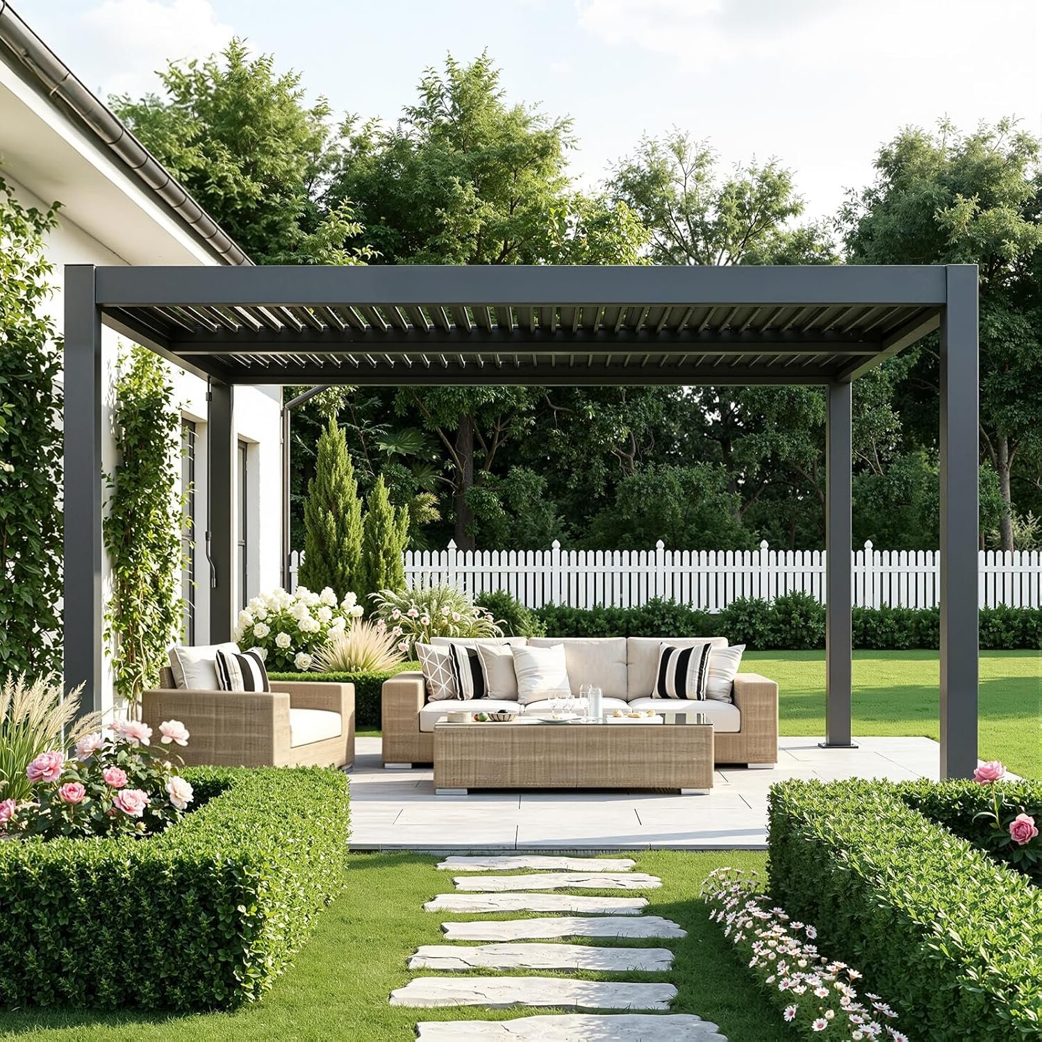 MELLCOM 10×12 Louvered Pergola Adjustable Roof Weatherproof | Rustproof Metal Frame, Built-In Drainage, Crank-Adjustable Louvers, Perfect For Patio, Backyard, Commercial Use.