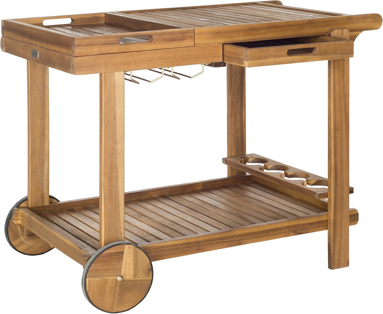 Safavieh -Outdoor Collection Orland Natural Wood Tea Trolley Cart