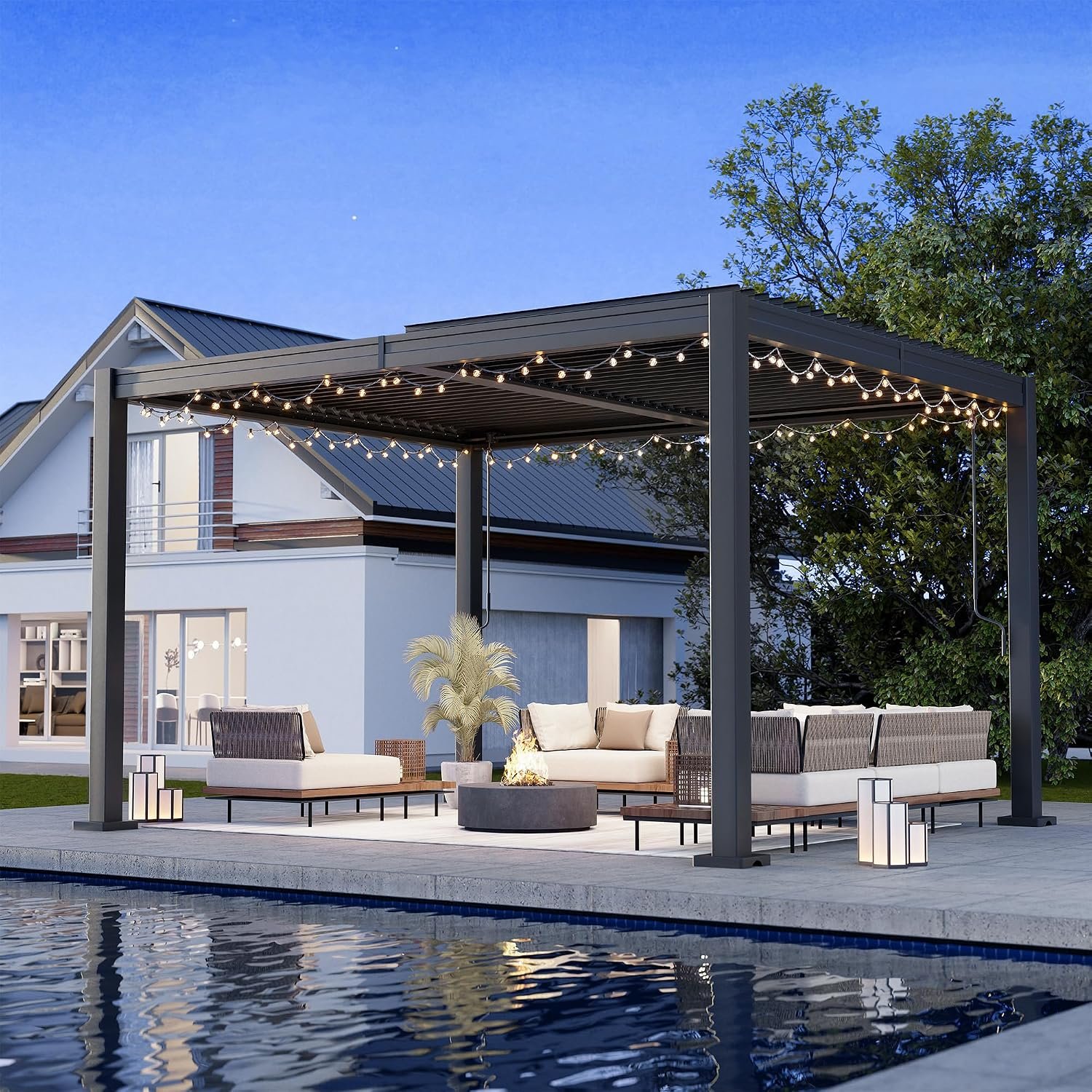 AirWire 10×12 FT Louvered Pergola Dark Gray | Metal Gazebo with 2 Independent Adjustable Roof and Drainage System for Patio, Deck, Garden