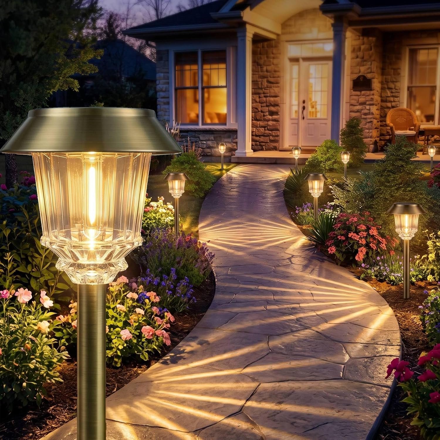 XMCOSY+ Solar Pathway Lights Outdoor, 4 Pack Solar Garden Landscape Lights | 40 LM Adjustable Brightness for 8-12H, Aluminum & Glass Solar Powered, IP65 Outdoor Solar Lights For Yard Landscape Lighting