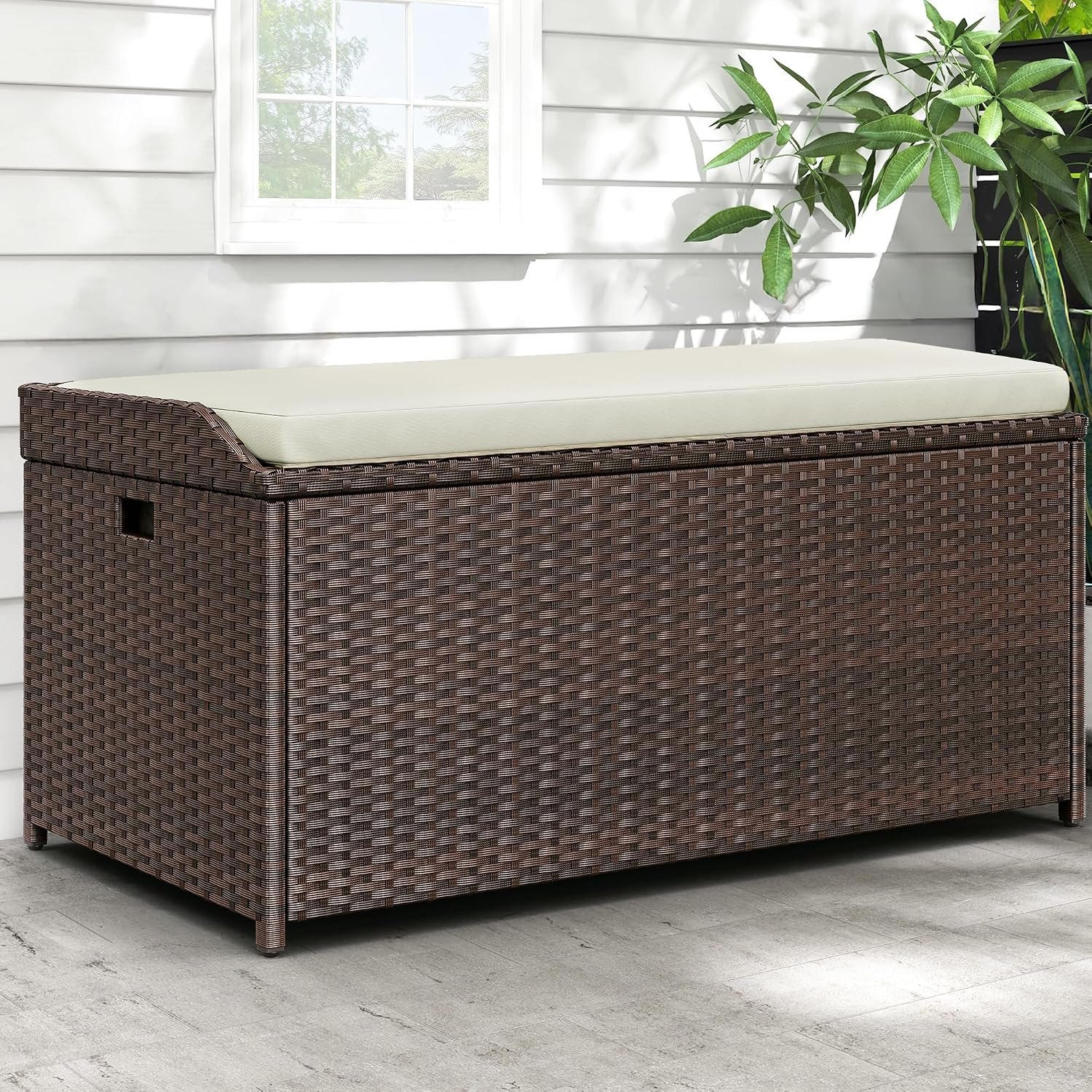 YITAHOME 70 Gallon Wicker Patio Storage Bench Deck Storage Box w/Cushion | Outdoor Storage Bench Handles andOutdoor Storage Box for Patio, Yard, Lawn, Garden