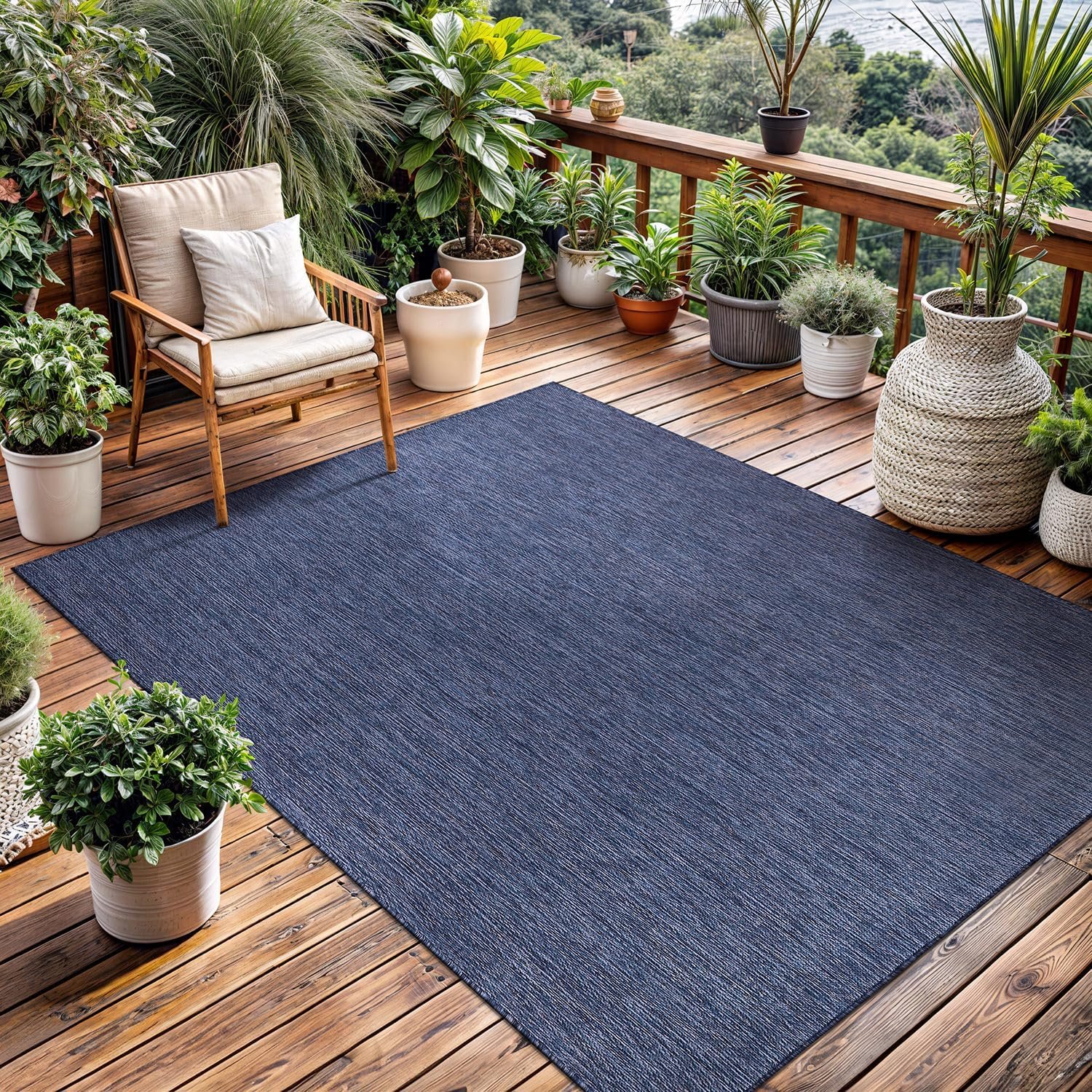 Washable Indoor Outdoor Rug 5×7 Weather Resistant Area Rugs Modern Solid for Porch Deck Balcony Backyard Patio Outside Carpet (5 X 7 Azure Blue)