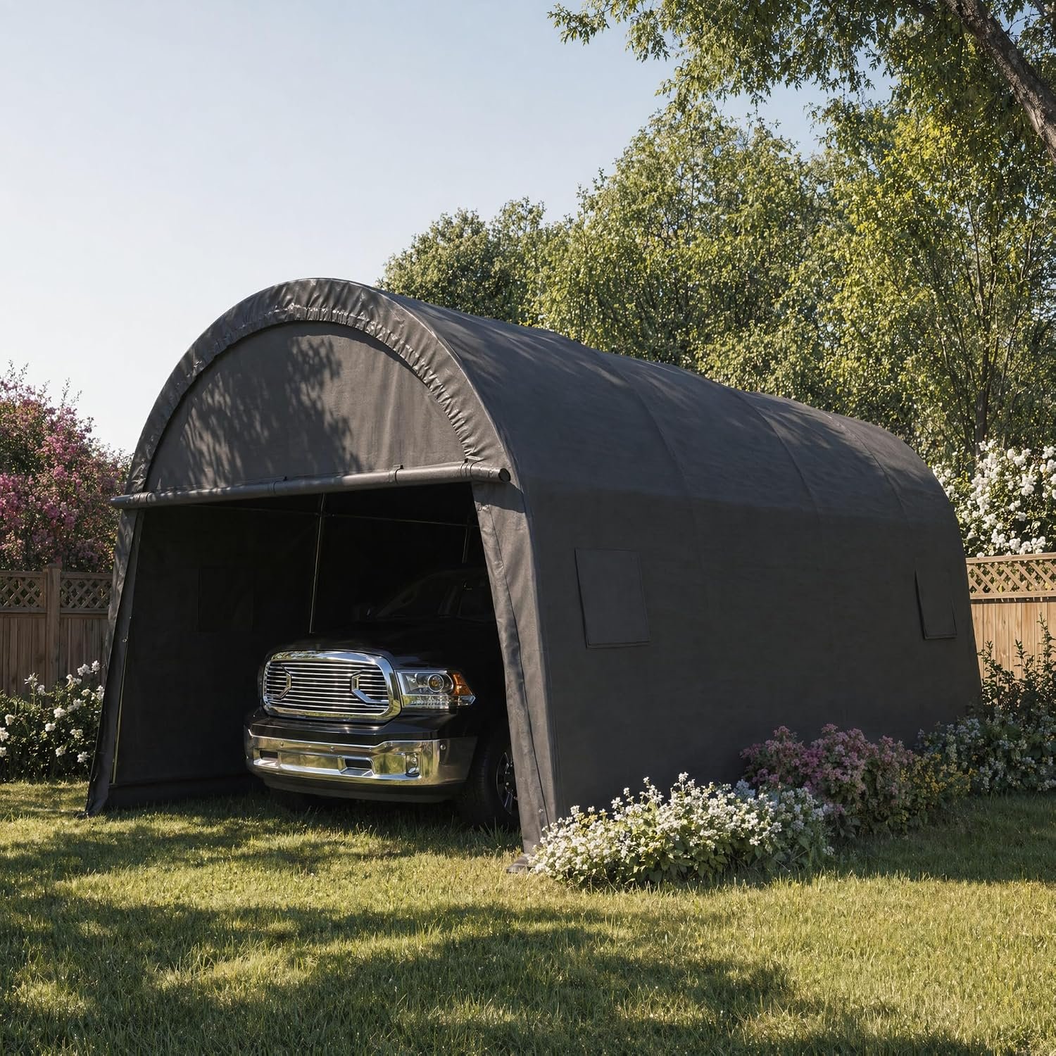 COBIZI Carport 12×20 Heavy Duty Storage Shelter Shed Portable Garage with All-Steel Metal Frame & Vents, Round Style Outdoor Storage Shed for Car, Truck, Boat, Waterproof Carport Canopy Anti-Snow