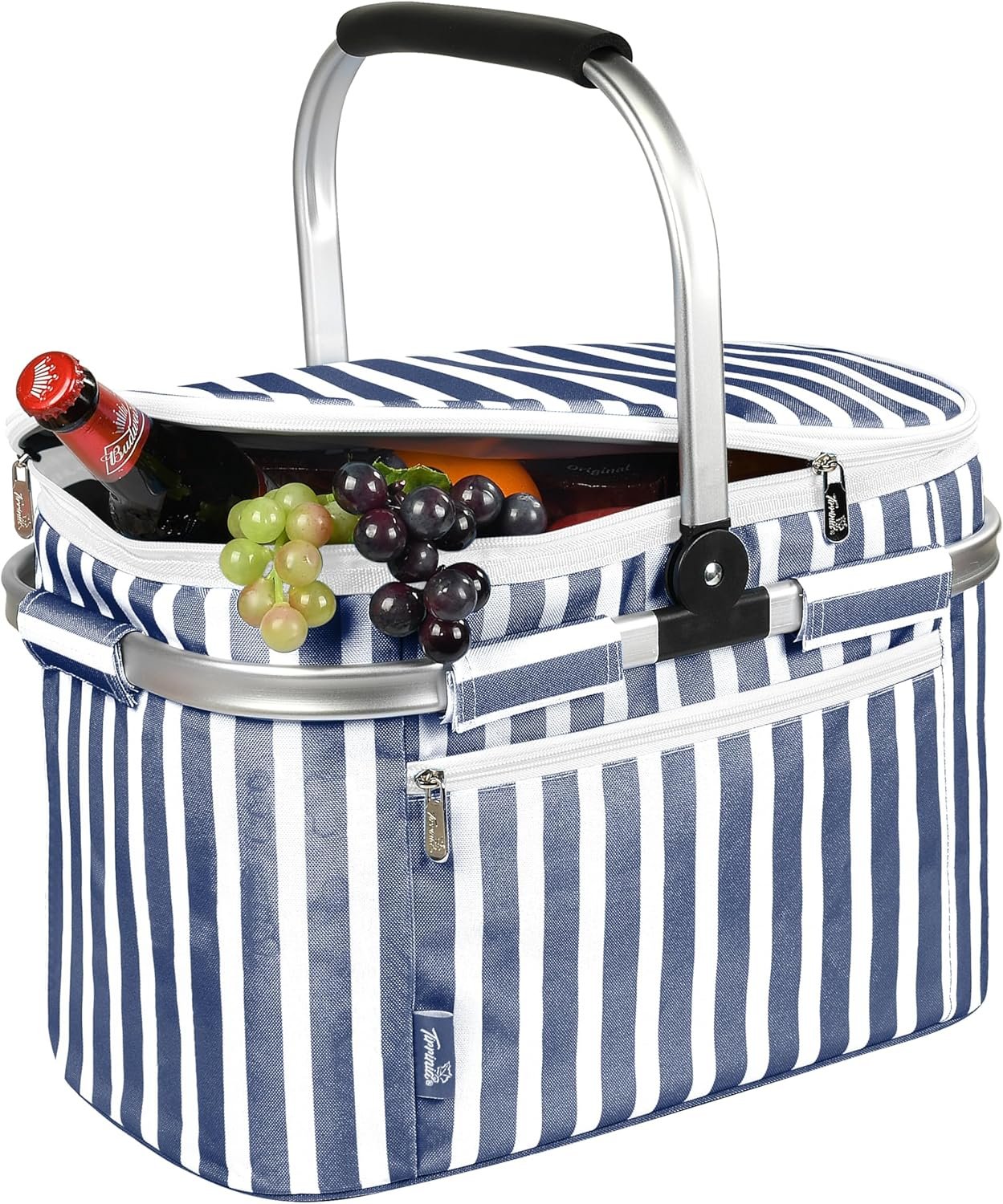 Tirrinia 34L Insulated Picnic Basket Cooler | Large Collapsible Cooler Picnic Bag with Aluminium Handle, Water Resistant, Leakproof, Great for Travel