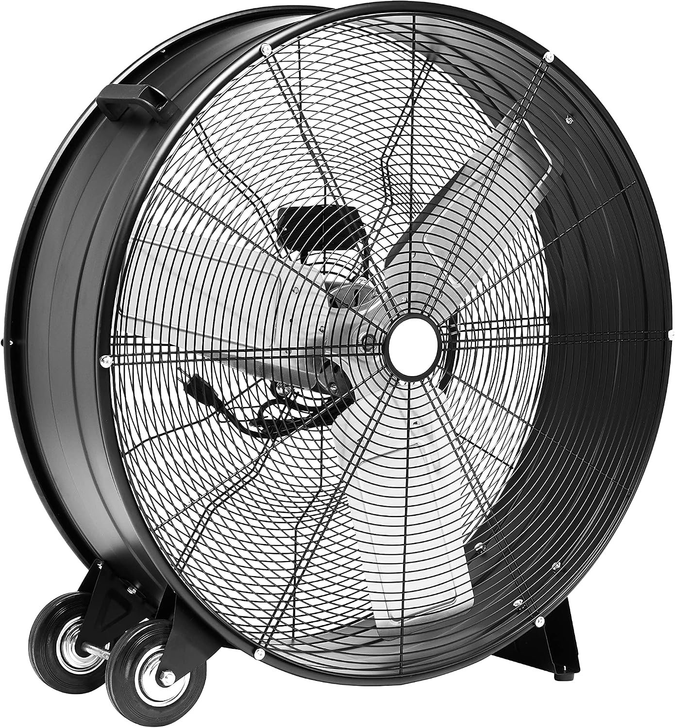 Amazon Basics 30″ 300W High-Velocity Heavy-Duty Industrial Drum Fan for Cooling, Metal Housing, UL-Certified Safety Compliance, 2 Speeds, High CFM Up to 12,480, 5.9-ft Power Cord, 2 Wheels, Black