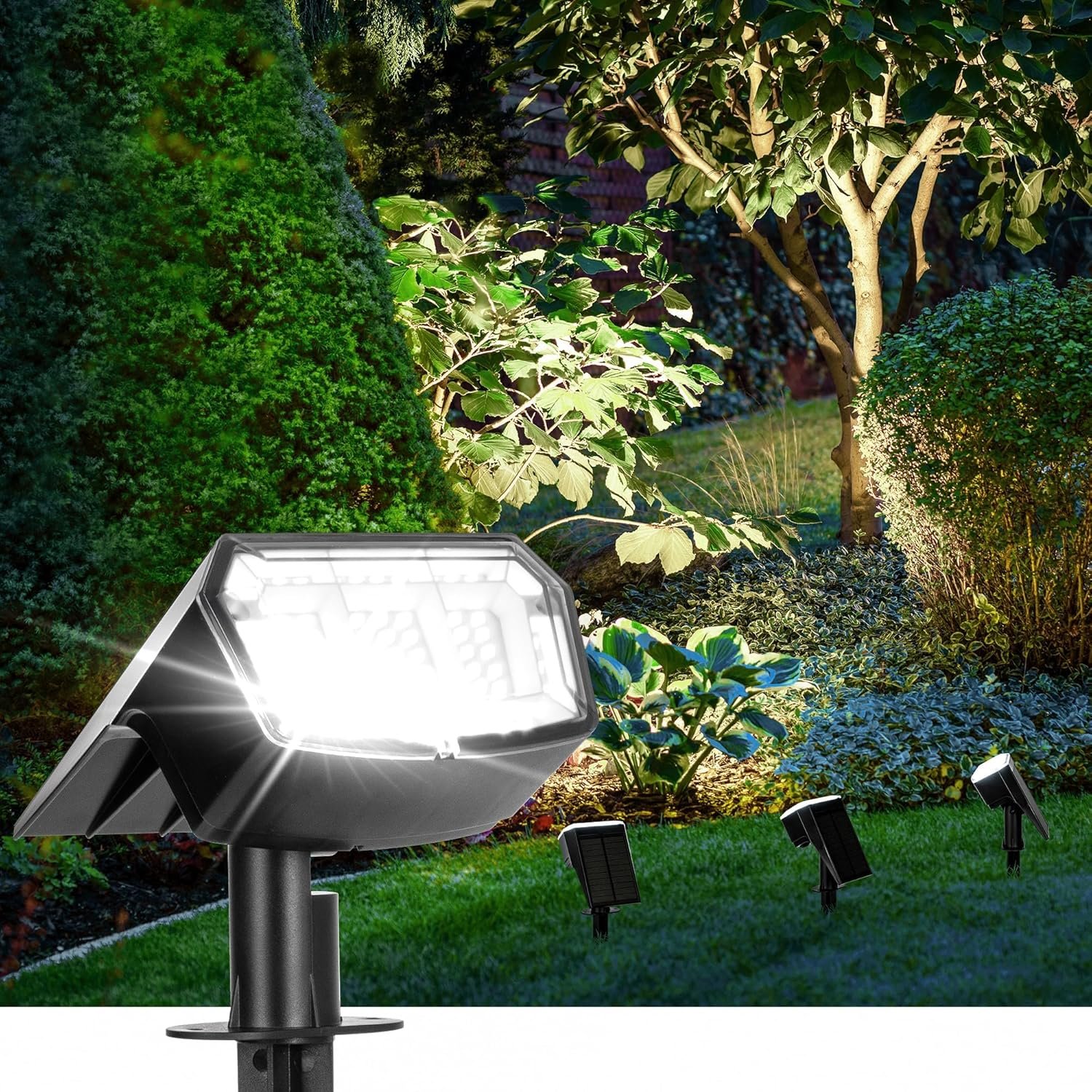 Solar Spot Lights Outdoor Waterproof, Solar Spotlights, 4 Packs, Cool White | 63 LED, 3 Lighting Modes, 120° Adjustable Solar Landscape Lights for Yard, Garden, House, Garage, Pathway