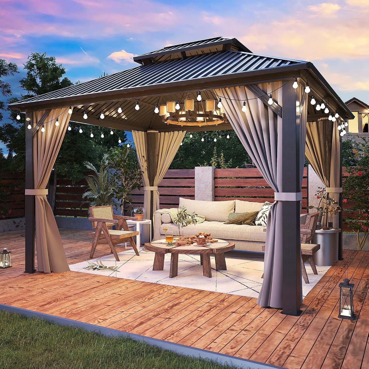 AirWire 10’x12′ Hardtop Aluminum Gazebo Dark Gray | Aluminum Frame Pergola with Double Galvanized Steel Roof, Permanent Outdoor Metal Canopy with Curtain & Netting for Patio