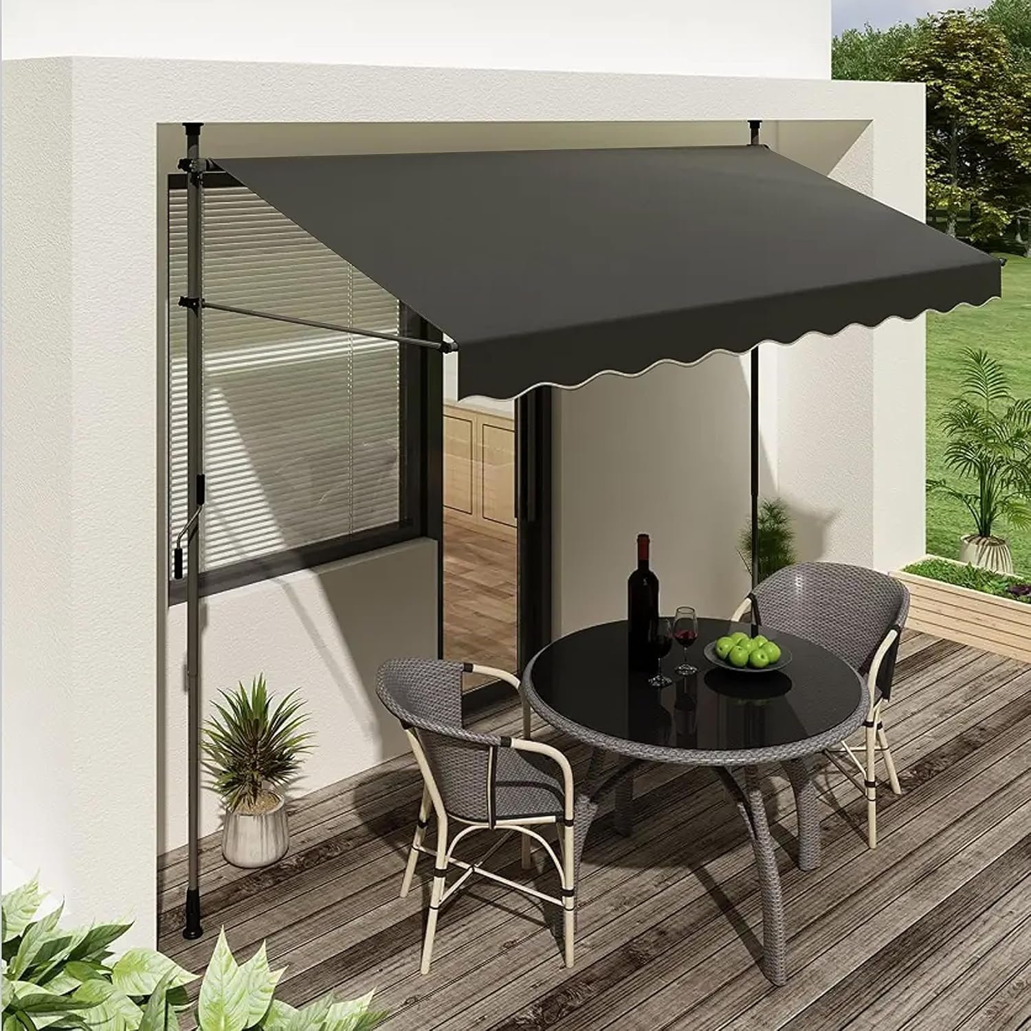 Manual Retractable Awning, 98″ x 47″Outdoor Retractable Patio Awning Sunshade Shelter, Adjustable Patio Door Window Awning Canopy with Sun Shade Curtain for Backyard (Dark Gray)