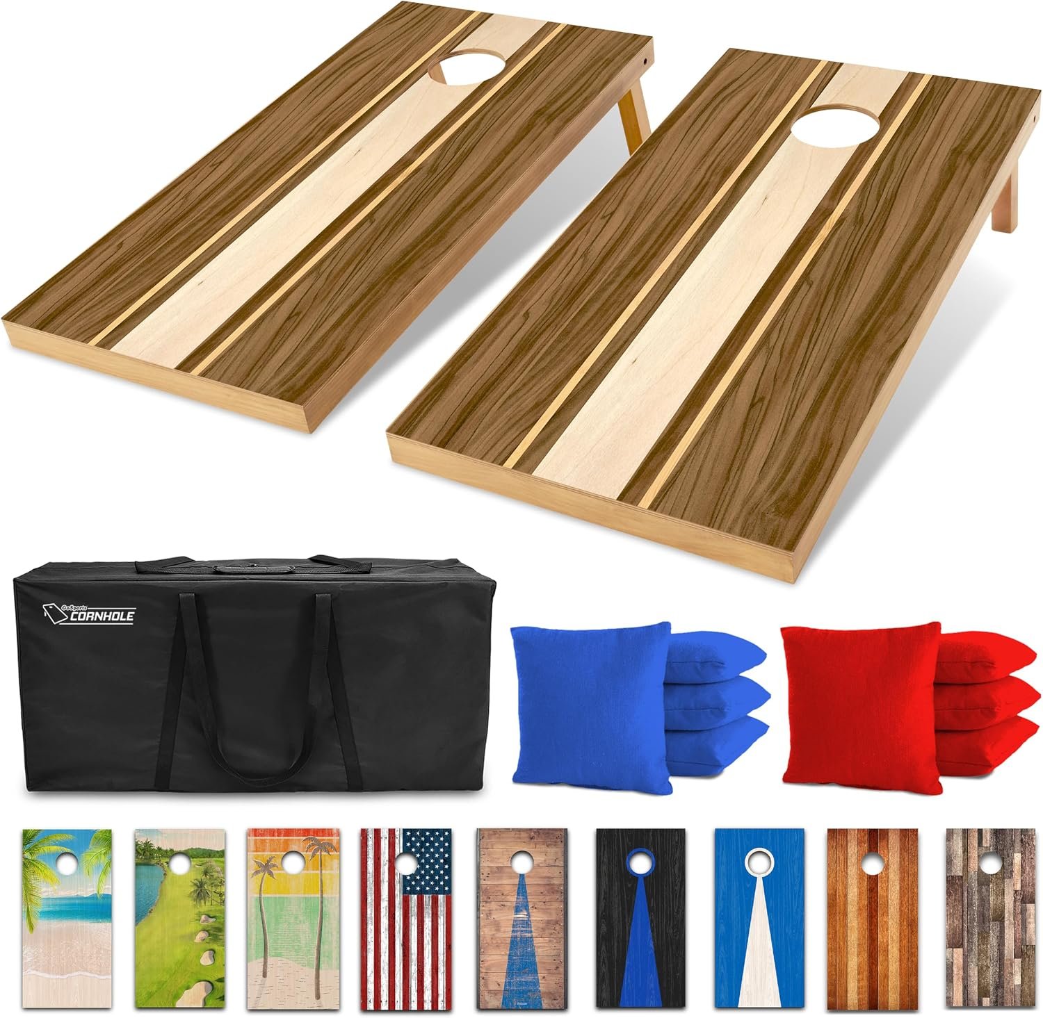 GoSports 4 x 2 ft Regulation Size Wood Cornhole Boards – 10 Vintage Wood Designs (Choose Your Style)