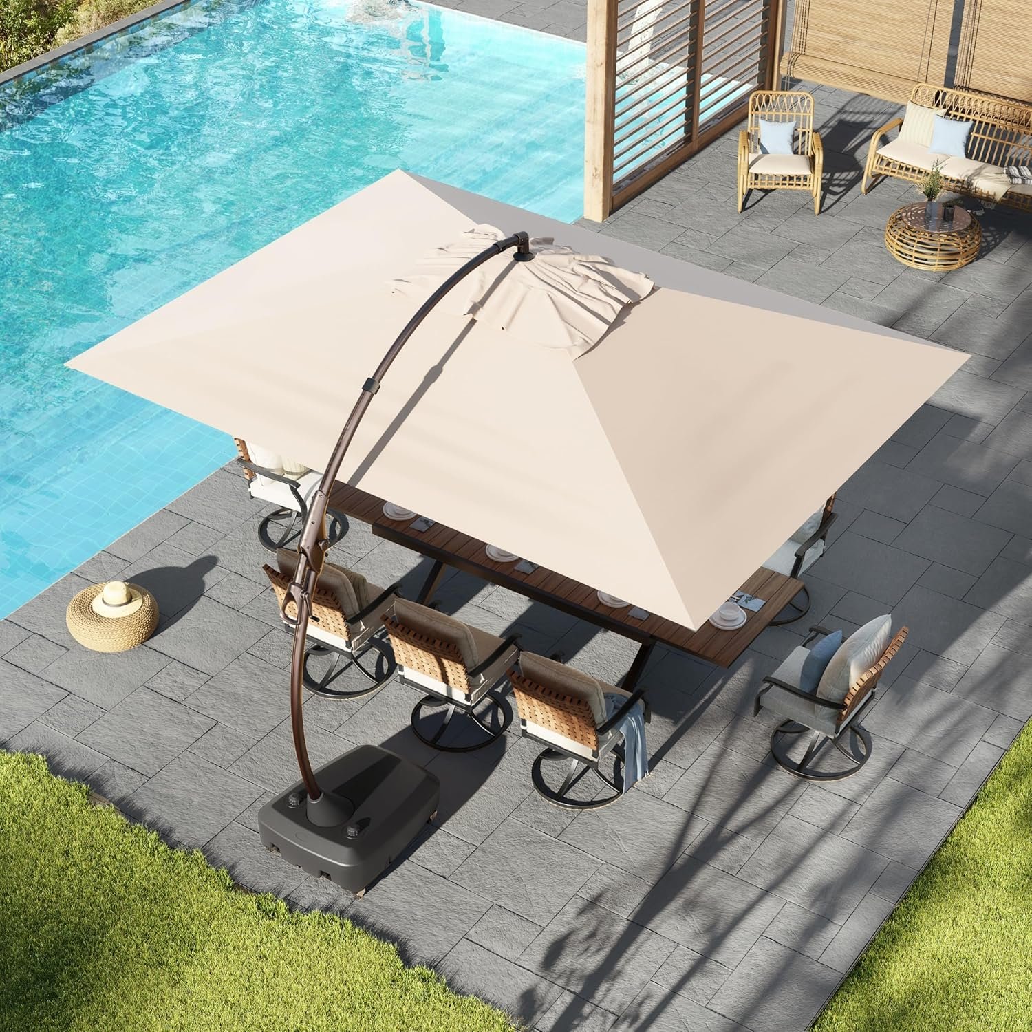 Grand patio 10×13 FT Outdoor Cantilever Umbrella with Base Large Aluminum Rectangle Offset Umbrella for Pool Garden (Champagne, 10×13 FT)