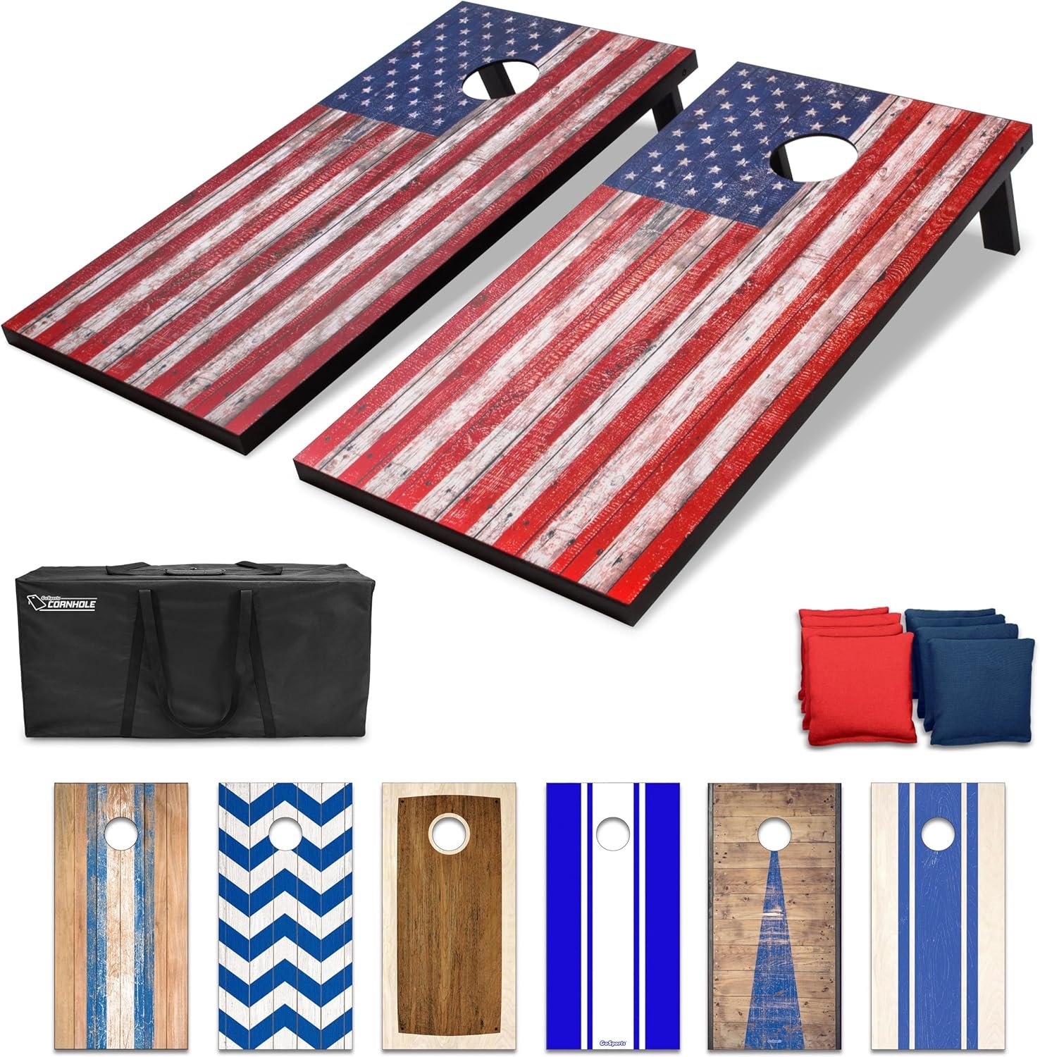GoSports Portable Cornhole Sets, 8 Styles – Choose 4 x 2 ft or 3 x 2 ft – Boards Include 8 Bean Bags, Travel Case, and Game Rules