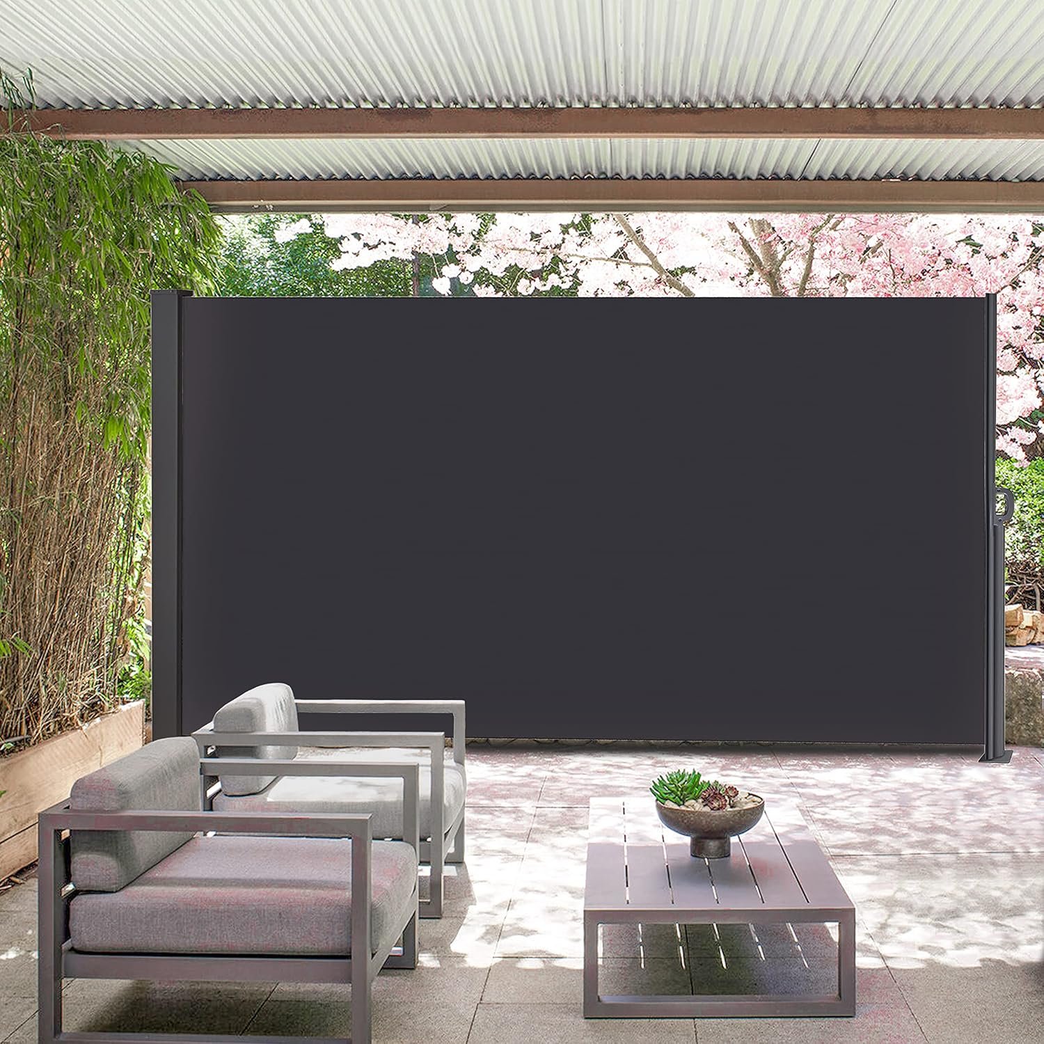 175″ x 72.5″ Retractable Side Awning,Waterproof & UV-Resistant,Folding Privacy Screen Room Divider Roll Up Balcony（Gray）