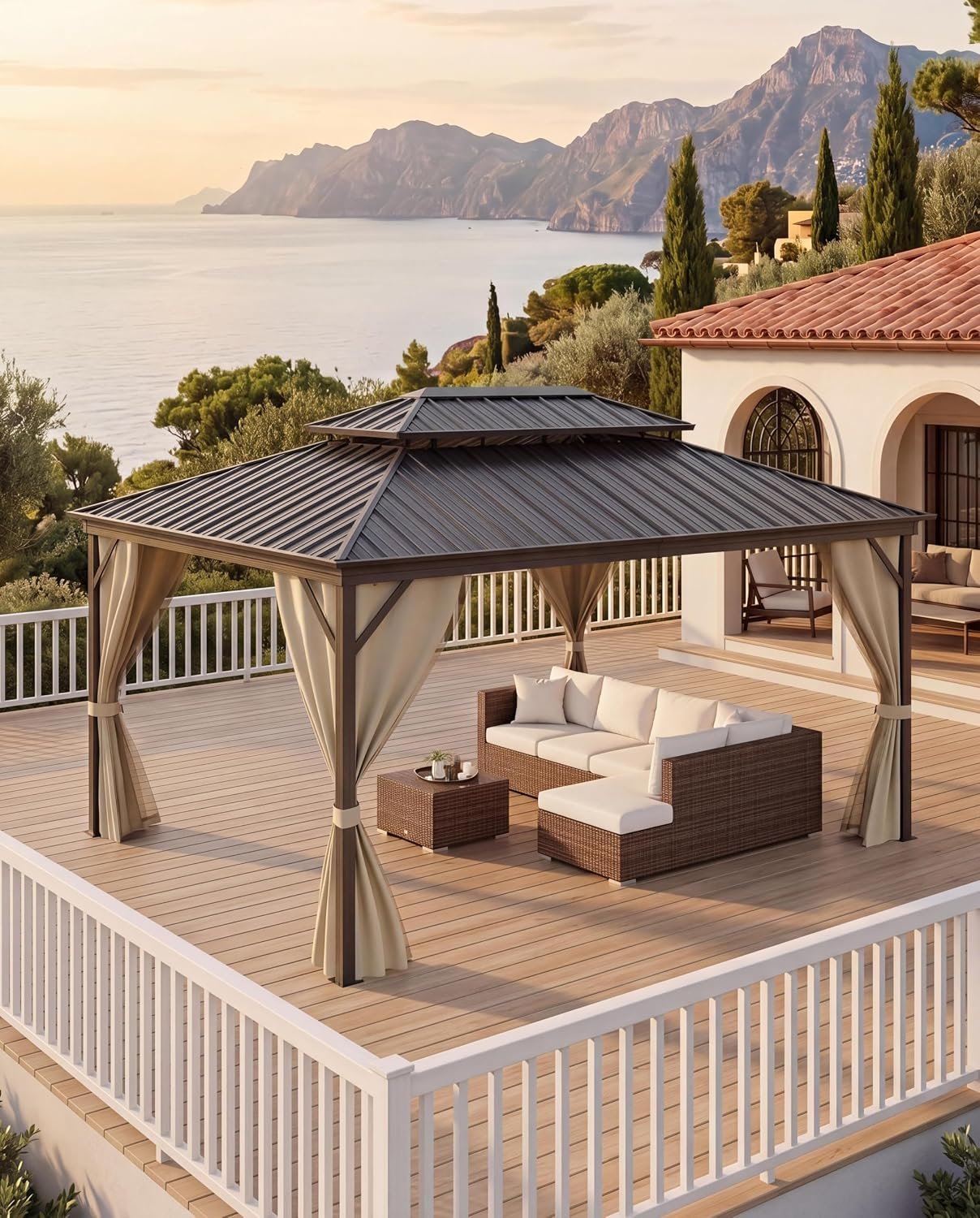 12 x 16 Hardtop Gazebo with Double Galvanized Steel Roof | Breathable Netting and Privacy Curtains, Durable Outdoor Pavilion for Backyard