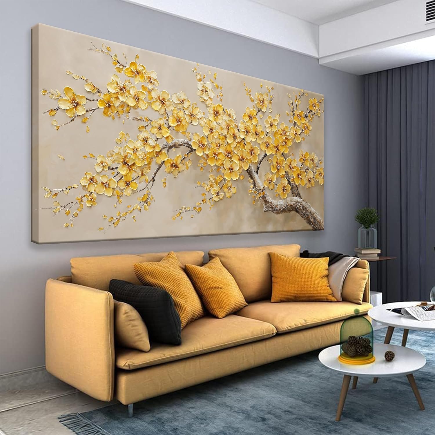 Large Wall Art Decor Golden Yellow Flowers Tree Wall Art for Living Room Modern Home Wall Decor Canvas Art Wall Decorations Artwork For Bedroom Kitchen Office 29×58 Inch Canvas Prints