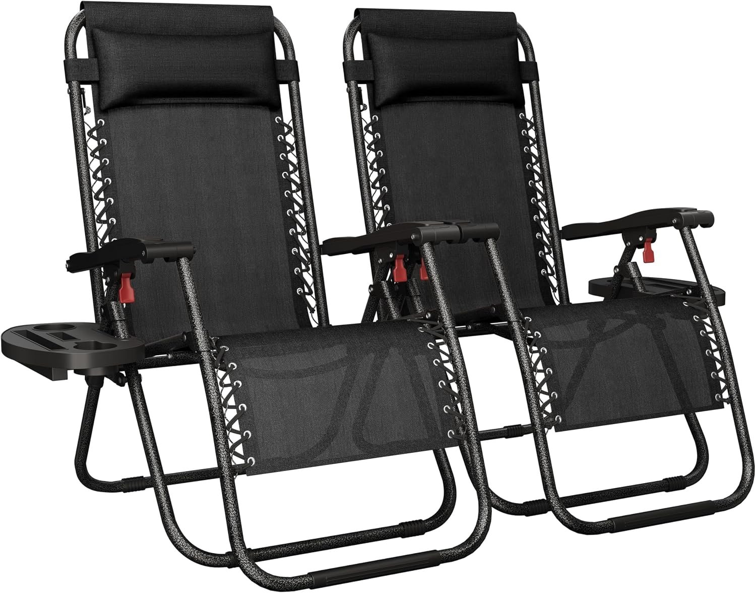 Yaheetech 26″ Zero Gravity Recliners Adjustable Set of 2, New Black | Outdoor Folding Reclining Lounge Chairs w/Pillows, Cup Holder Trays and Carry Strap for Camping, Backyard, Beach, Indoor