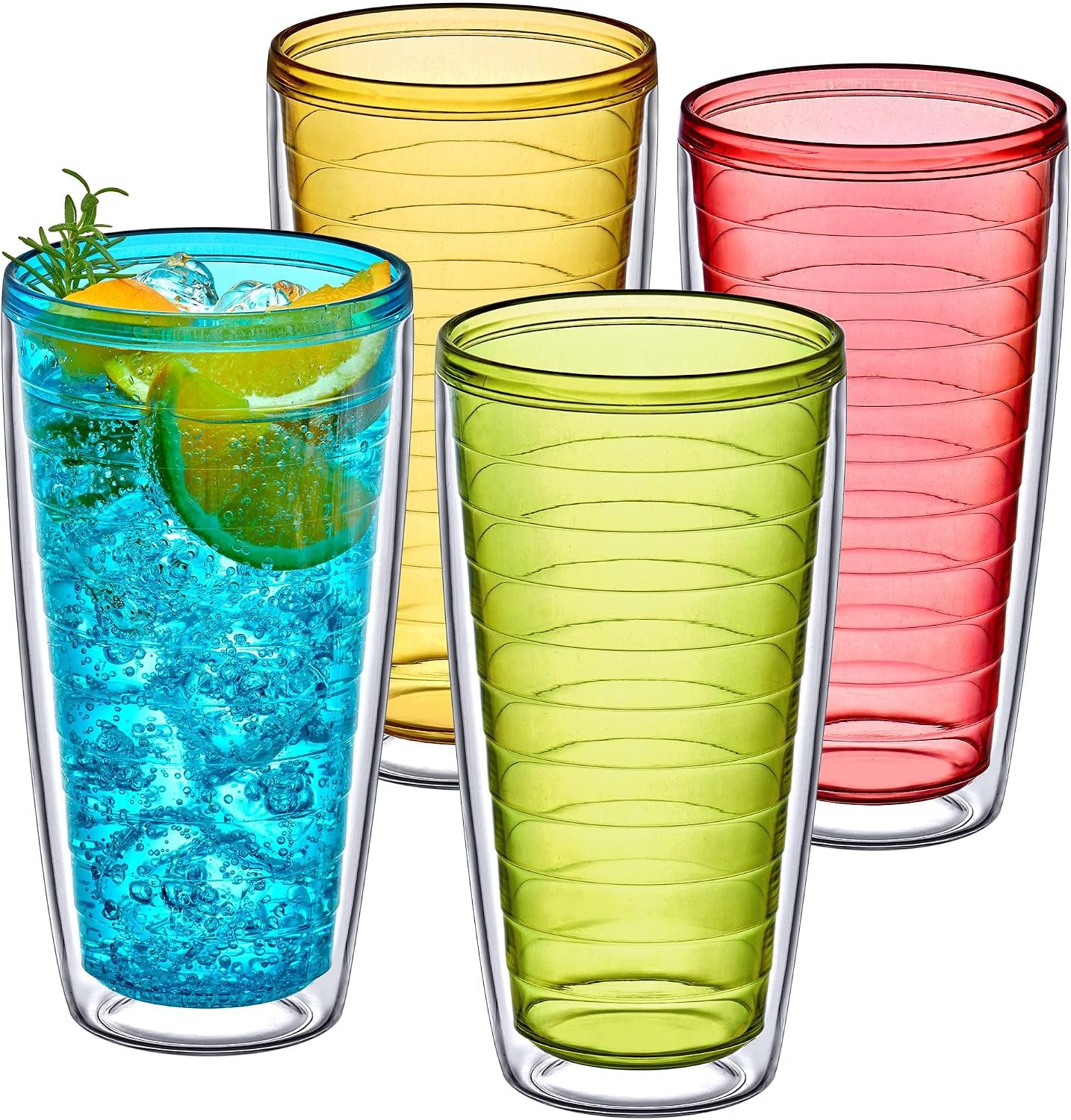 Amazing Abby – Alaska – 24-Ounce Insulated Tumblers (Set of 4), Double-Wall Drinking Glasses, Mixed-Color Reusable Cups, BPA-Free, Shatter-Proof, Dishwasher-Safe