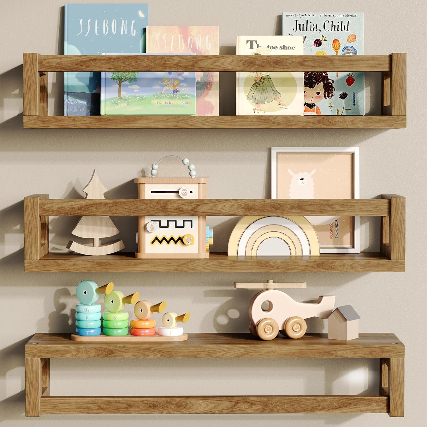 TidyCorner Upgraded Thick Floating Shelves, Solid Wood Bookshelf for Wall, Floating Book Shelves Use as Wall Shelves for Bedroom, Living Room, Kitchen, Books, Spice Rack & Decor – Walnut Brown