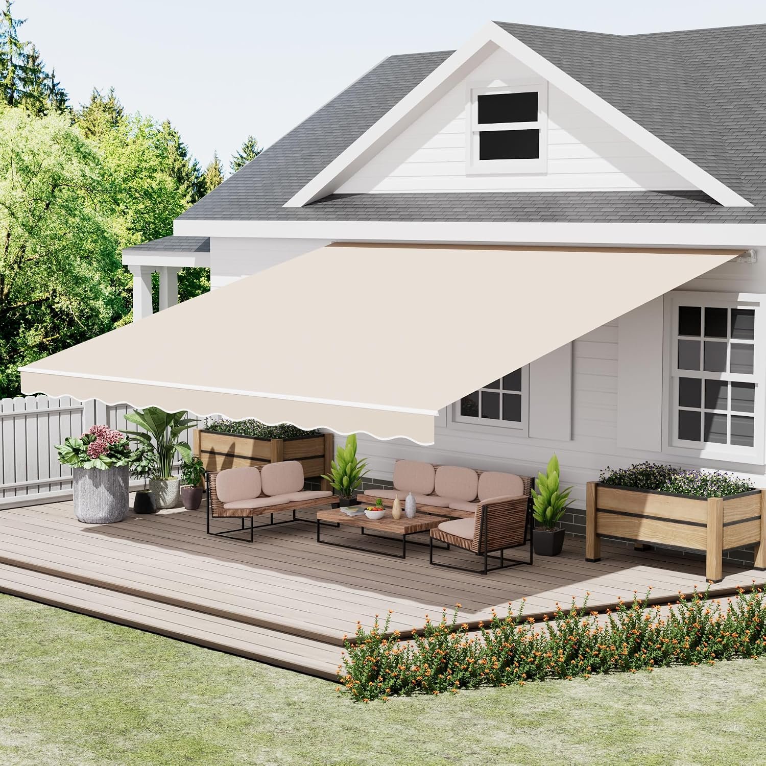 13′ x 10′ Retractable Awning for Patio, Patio Awning with Adjustable Tilt Angles, UV Protection Sun Shade with Rust-Resistant Aluminum, Easy Installation Outdoor Awning for Garden/Deck, Beige