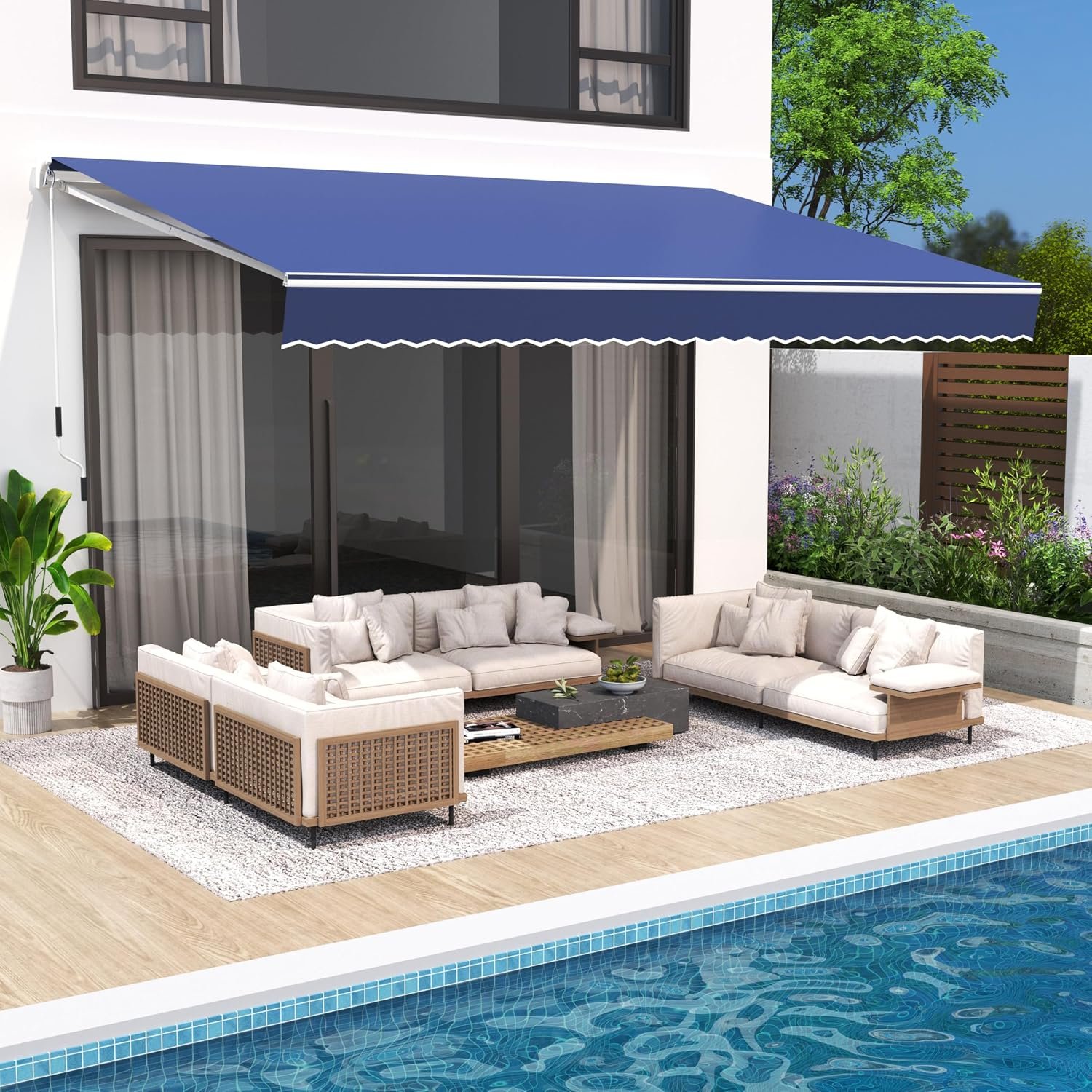 13.1’x8.2′ Patio Awning Retractable Awning Cover Sunshade Shelter Outdoor Canopy with Crank Handle and Water-Resistant Polyester for Courtyard, Balcony, Shop, Restaurant, Cafe, Deck