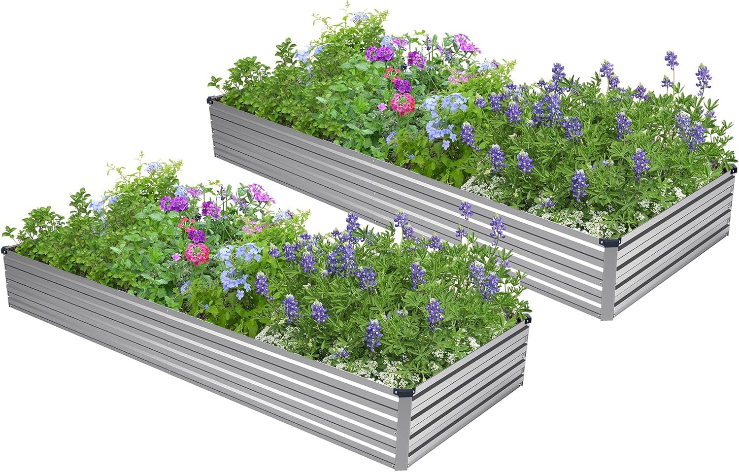 2PCS 7x3x1ft Galvanized Raised Garden Bed,Outdoor Planter Box Metal Patio Kit Planting Bed for Vegetables Flowers Herb,Silver