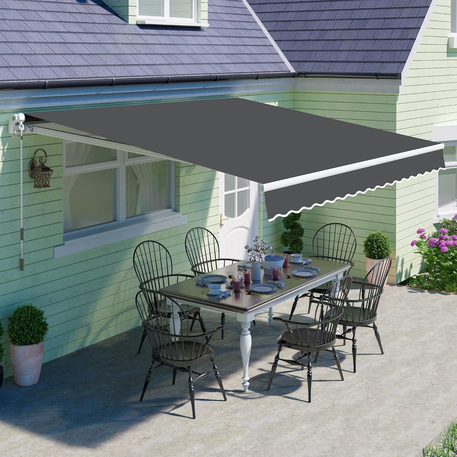 PATISOL 10’x8′ Patio Awning Retractable Fully Assembled Manual Sunshade Shelter Aluminum Frame, 100% 280G Polyester Water-resistant Outdoor Window Door Awning Deck Canopy Balcony Yard Porch(Dark Grey)