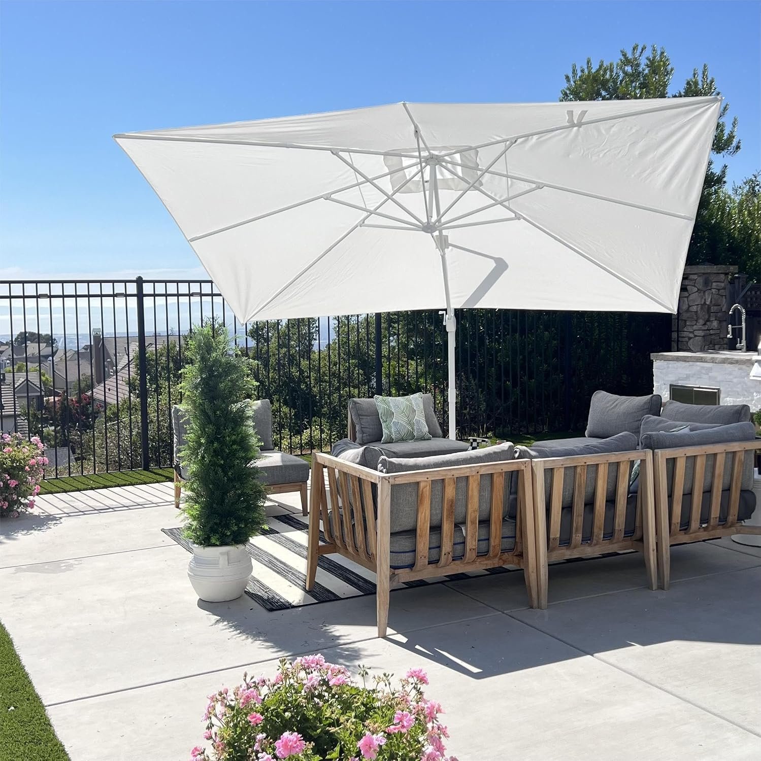 PURPLE LEAF 10′ × 13′ Patio Umbrella White Cantilever Umbrella Aluminum Square Outdoor Offset Umbrella Hanging Windproof with 360° Rotation for Garden Deck Pool, White