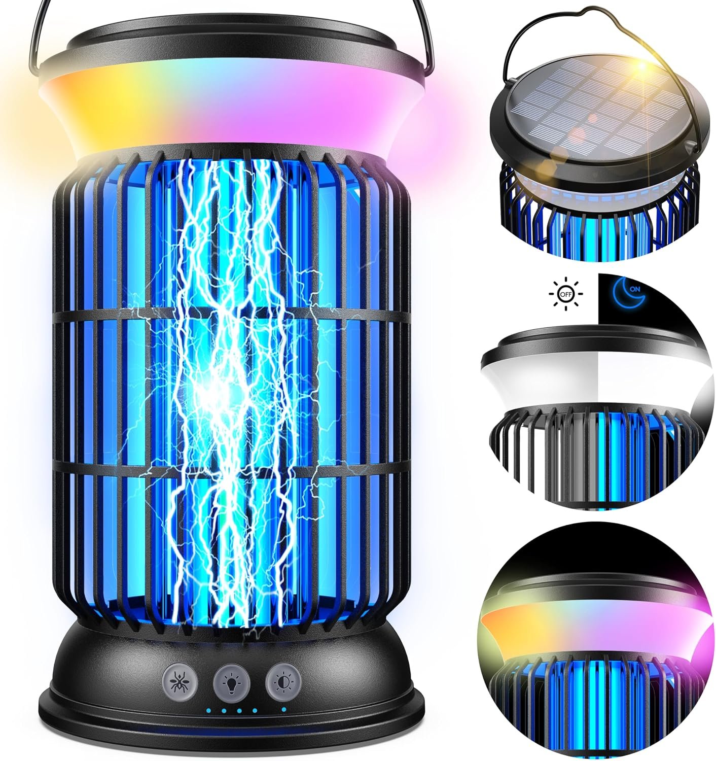 Solar Bug Zapper Outdoor Rechargeable Mosquito Zapper with Cordless Solar Power, Long Runtime Battery, Ip66 Waterproof Portable Fly Zapper for Garden Camping Travel Home