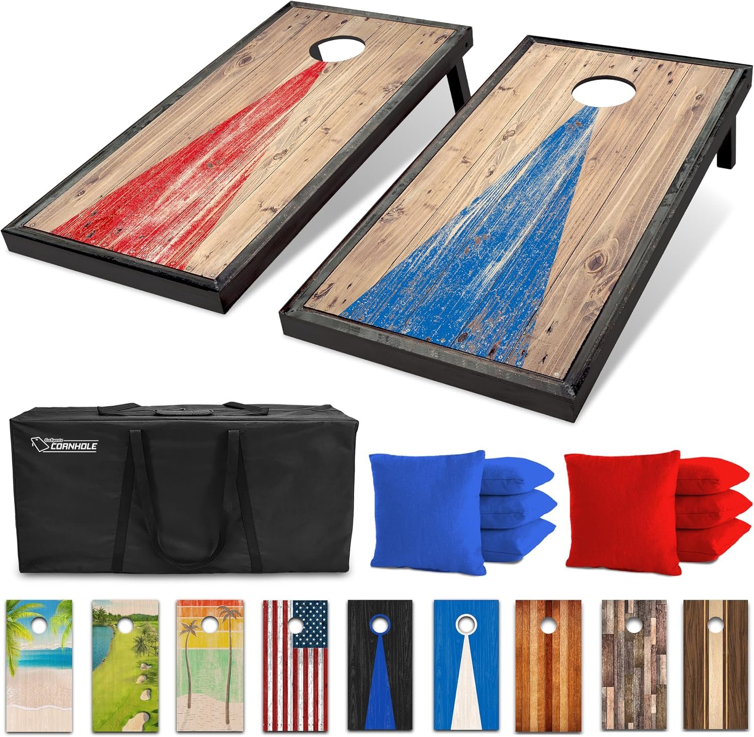 GoSports 4 x 2 ft Regulation Size Wood Cornhole Boards – 10 Vintage Wood Designs (Choose Your Style)
