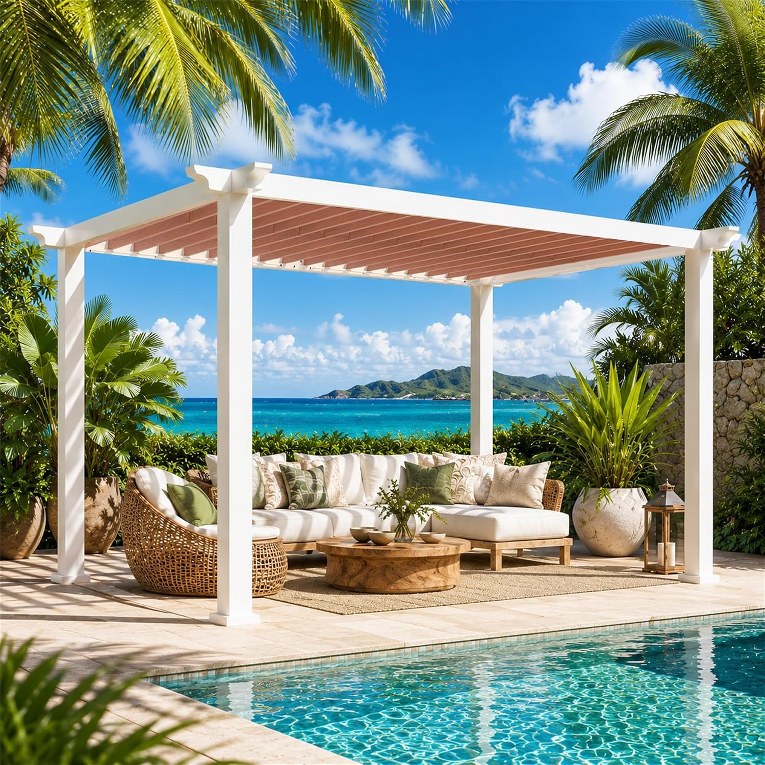 Modern Shade Open Sky 10′ x 12′ Outdoor Pergola Gazebo, Heavy-Duty Metal Pergola Cabana, Modular Outdoor Pergola System for Patio, Deck, Garden, Backyard & Poolside Entertaining