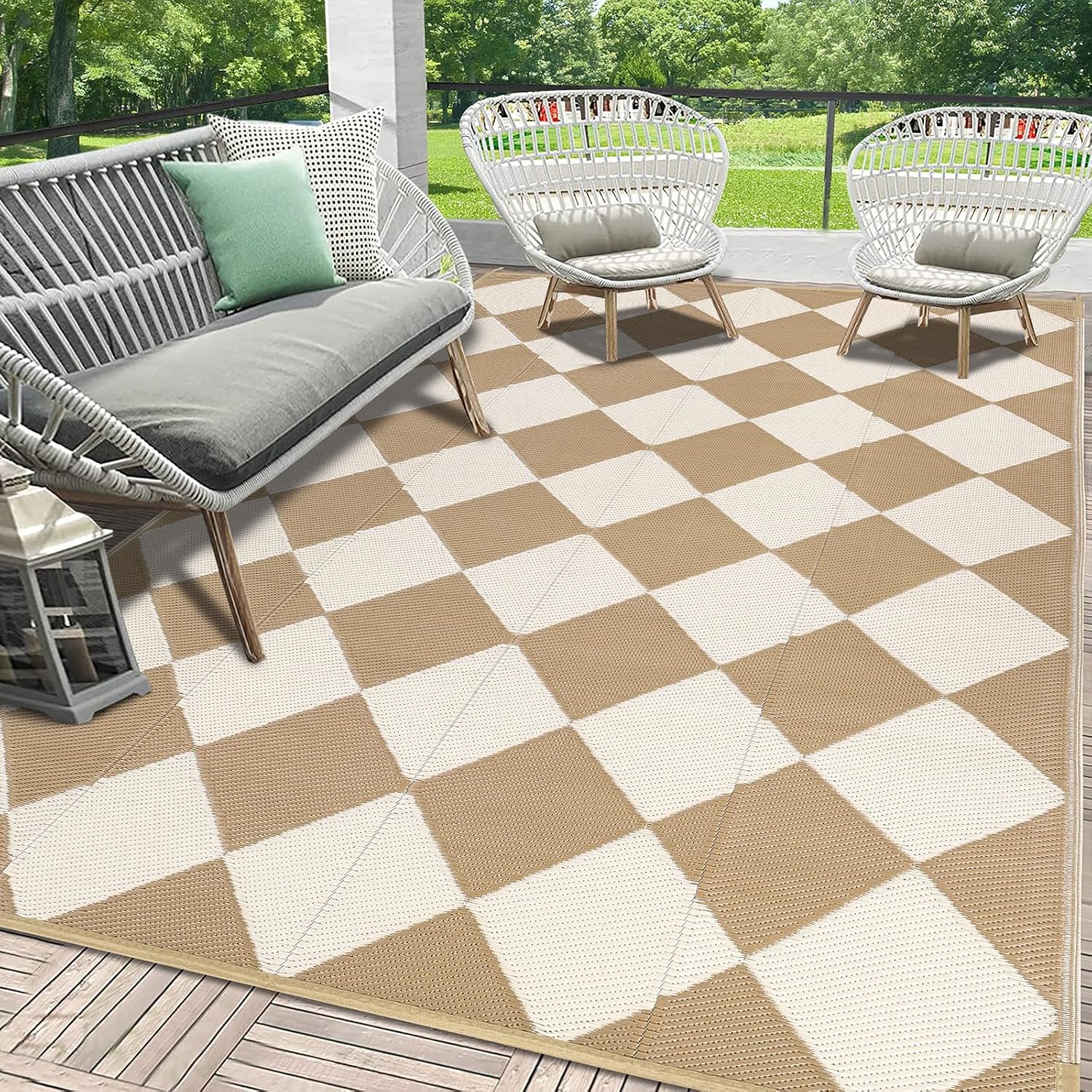 HEBE Outdoor Rug Waterproof 5’x8′, Checkered Reversible Plastic Patio Rug | Outside Plastic Straw Rug Clearance, RV Camping Mat, Indoor Outdoor Area Rug Carpet for Porch,Deck,Camper,Balcony,Backyard
