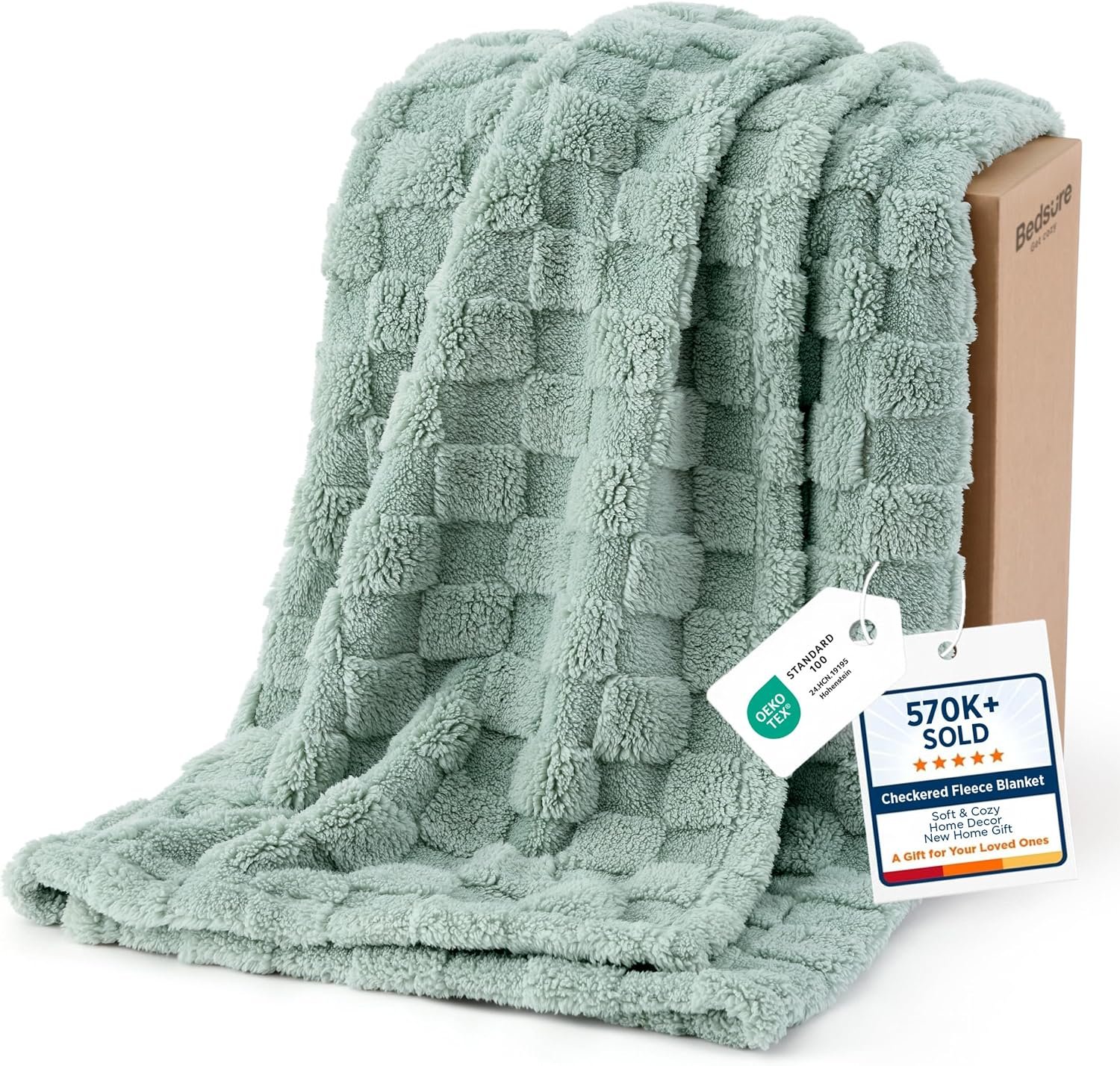 Bedsure GentleSoft Sage Green Throw Blanket for Couch – Checkered Cute Fleece Blankets, Soft Cozy Summer Throw for Bedroom Home Decor Gifts for Mom Girls, Green, 50×60 Inches