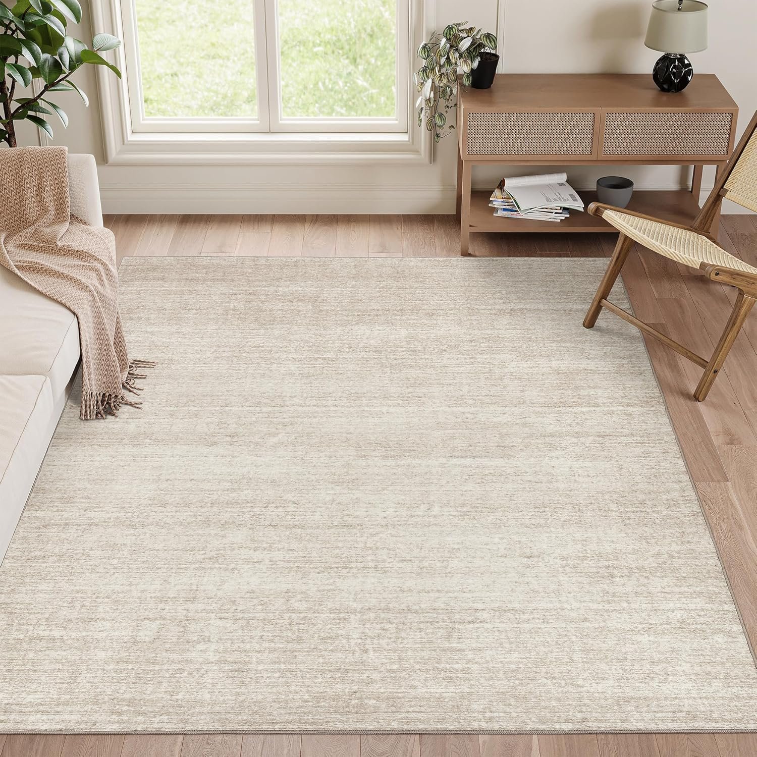 Valenrug Washable Rugs 5×7 – Stain Resistant 5×7 Area Rugs for Living Room, Non Slip Backing Printed Rugs for Bedroom, Folable Machine Washable Area Rug (5’x7′, Beige)