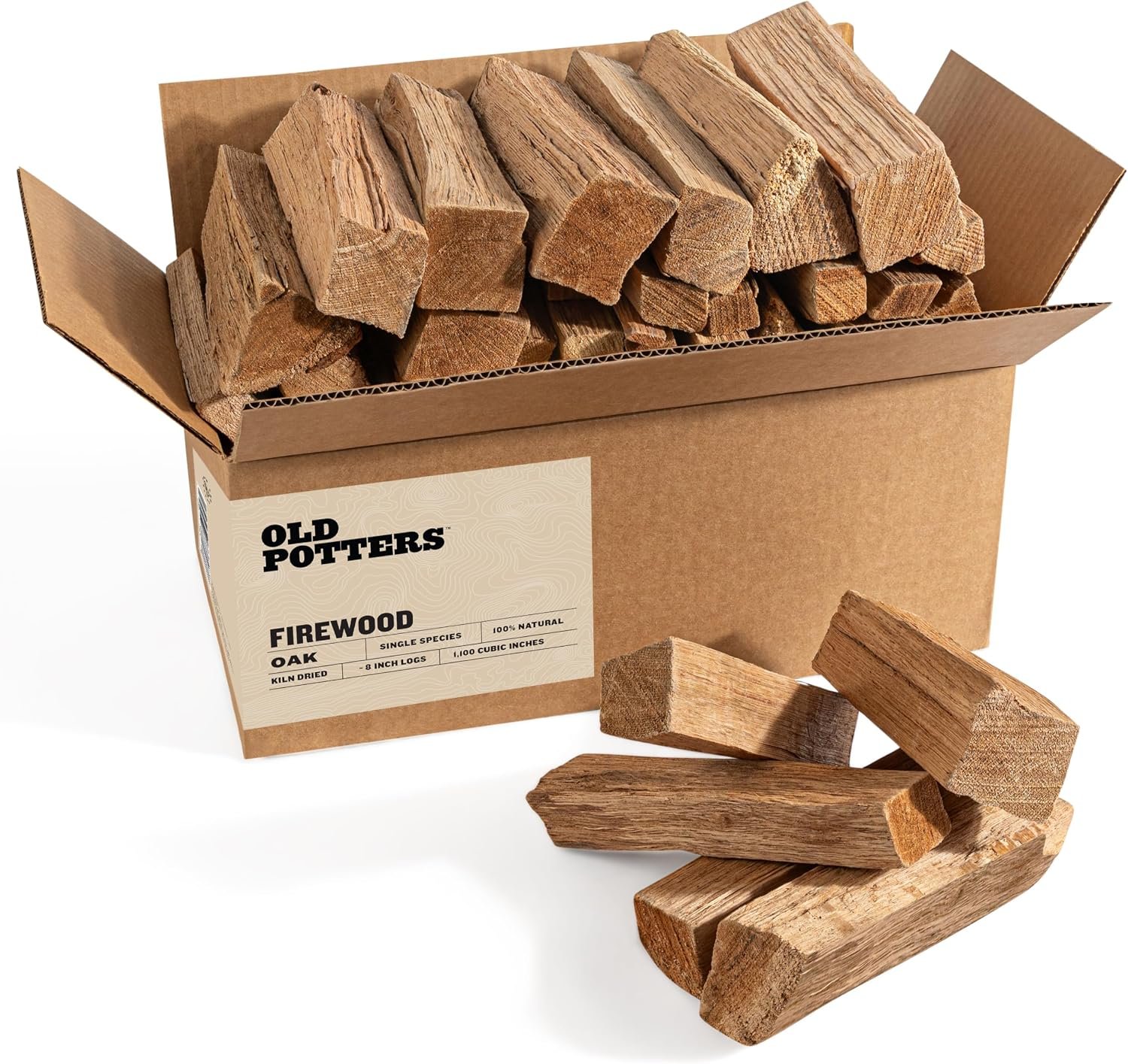 Old Potters Kiln Dried Firewood – Oak, 1100 Cu. in, 16-18 Logs ~ 8″ x 2.5″ Logs. Cooking Wood for Grilling, Smoking, and Firepits, Oak.