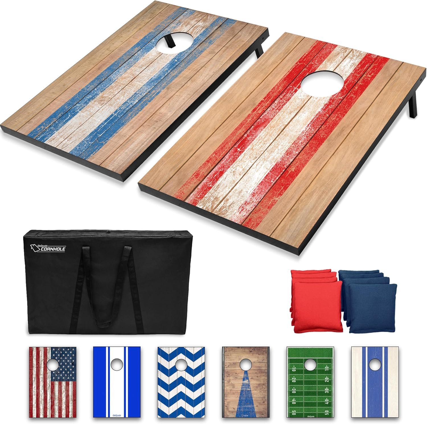 GoSports Portable Cornhole Sets, 8 Styles – Choose 4 x 2 ft or 3 x 2 ft – Boards Include 8 Bean Bags, Travel Case, and Game Rules