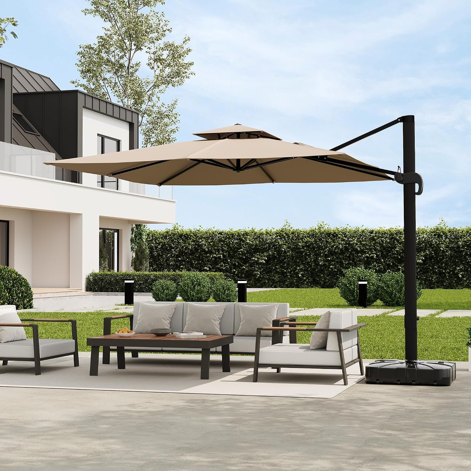 Garvee 10×10 ft Square Outdoor Umbrella, Cantilever Patio Umbrella | 360° Rotation & Adjustable Height, Heavy Duty Cantilever Patio Umbrella for Garden Poolside,Khaki