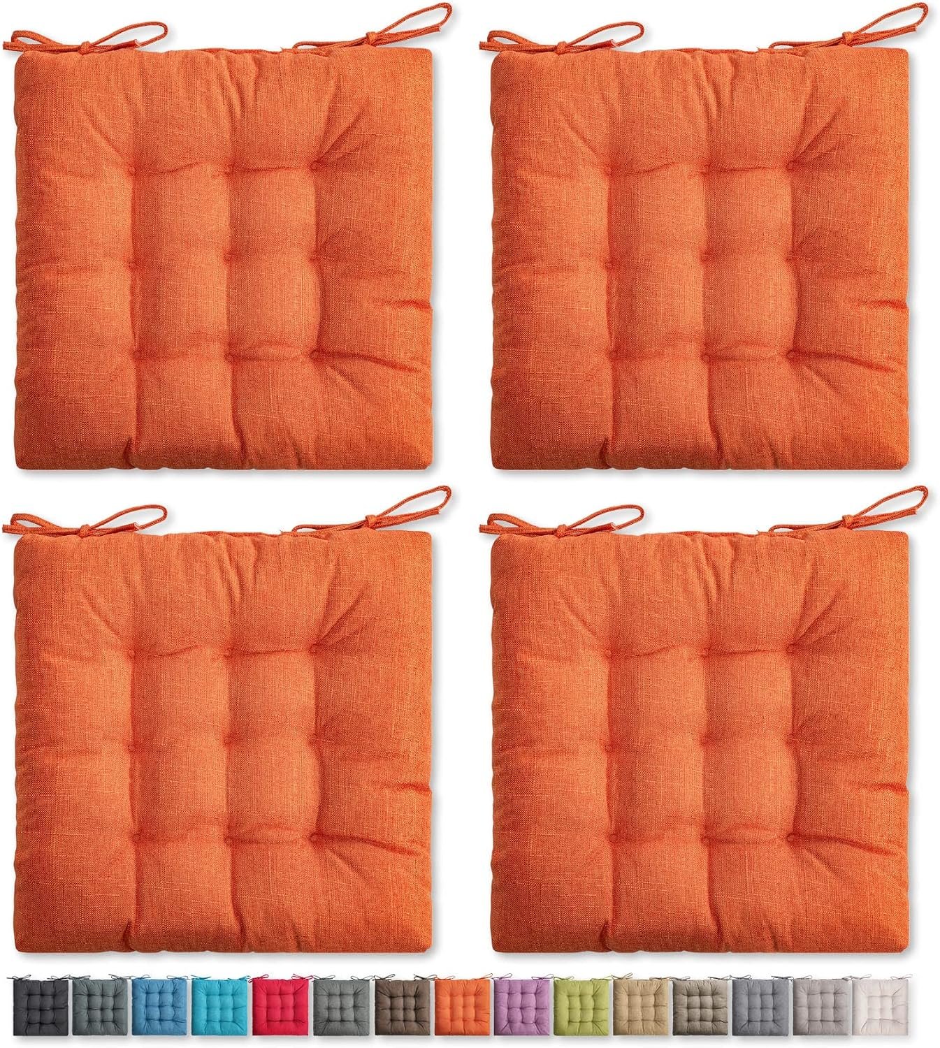 SQUARE MOON 4 Pack Chair Cushions, Seat Cushions, Chair Pads, Chair Mat for Indoor, Outdoor Dining Chair, Kitchen Chairs, Dining Room Chairs (16″ × 16″ × 4 Pack, Orange)
