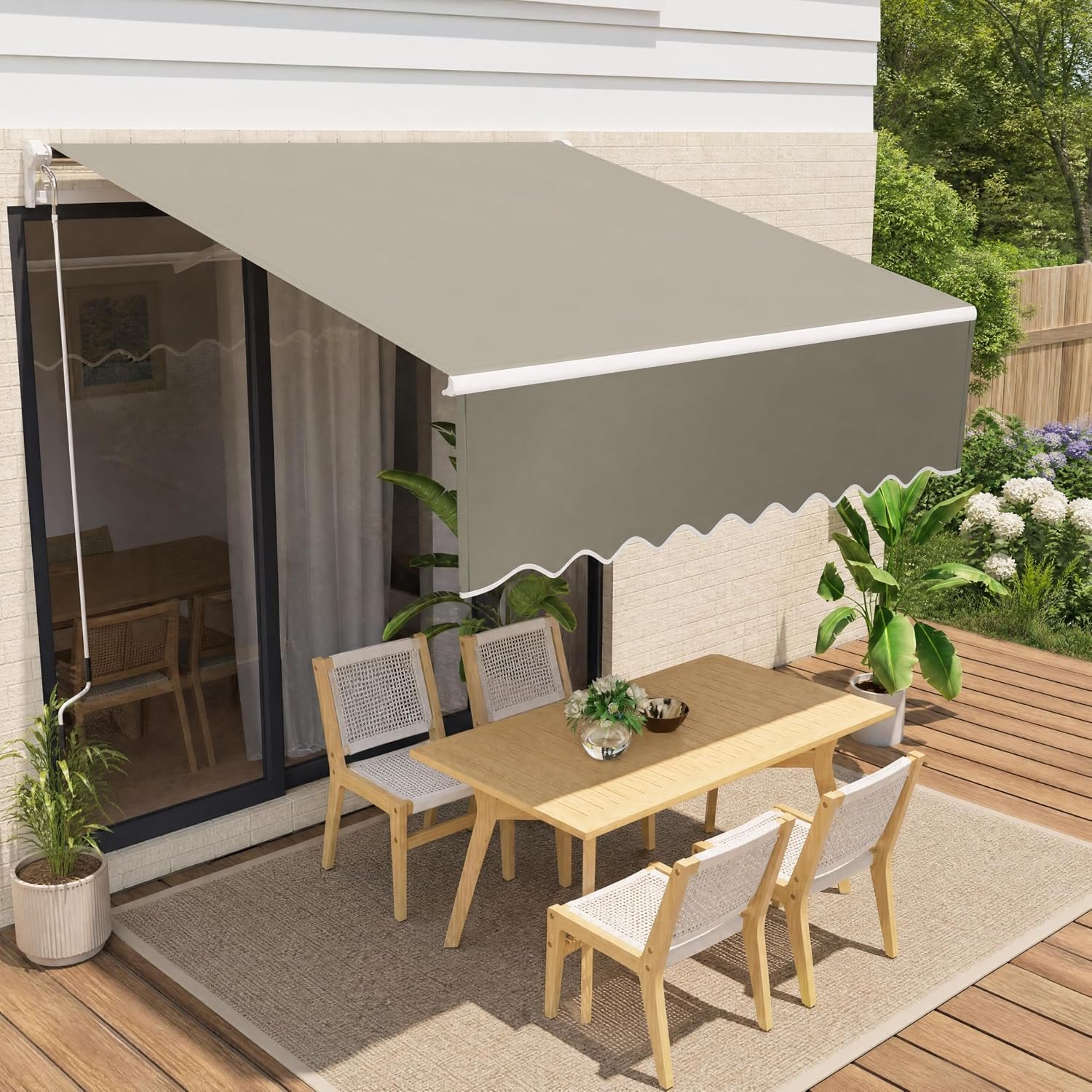 IDEALHOUSE 10×8 Ft Retractable Aluminum Patio Awning, Grey | Manual Crank Operation, UV & Water Resistant Fabric, Triangular Support Structure, All Mounting Hardware Included