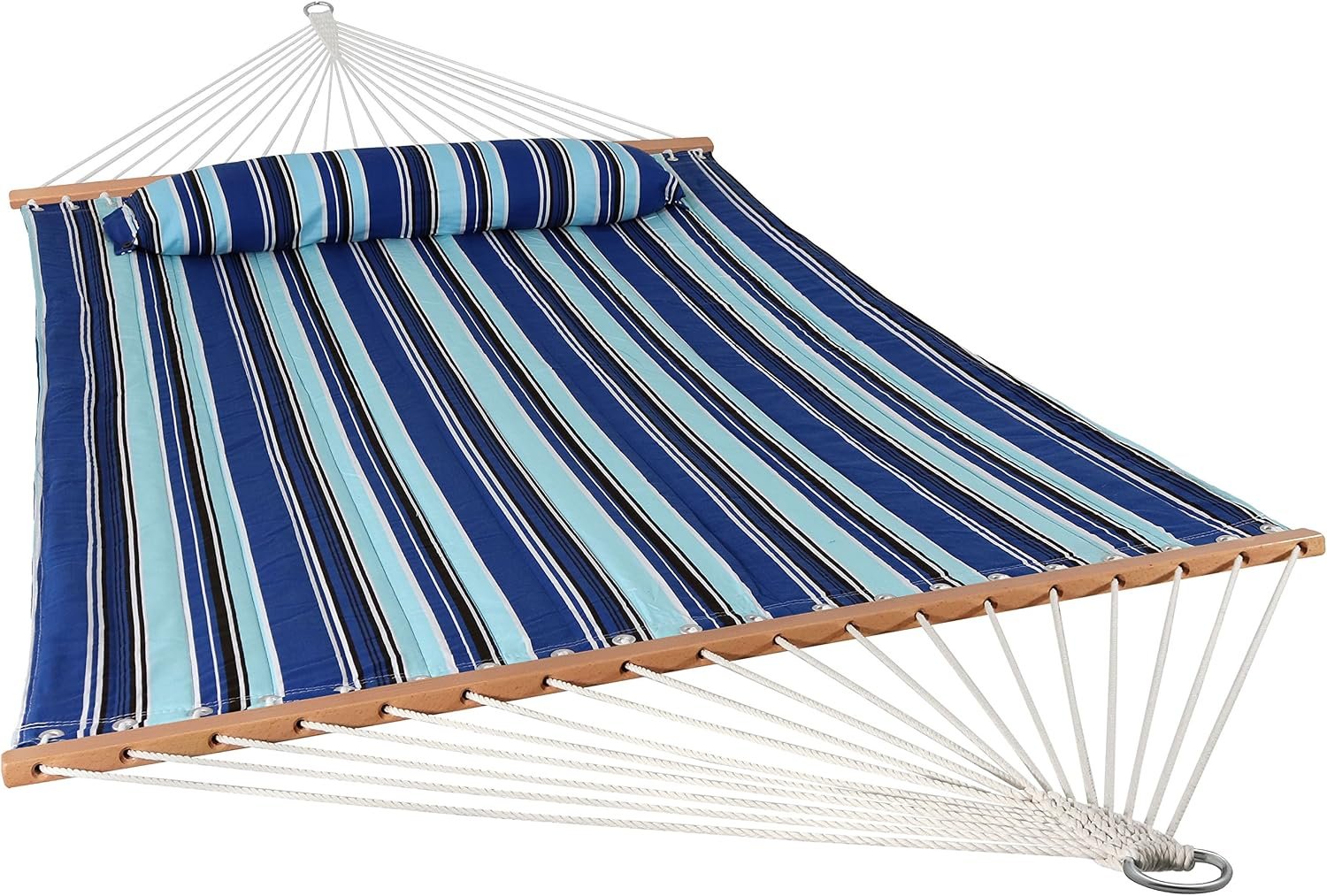 Sunnydaze Quilted Double Hammock for Outside with Spreader Bars and Pillow – 450 lb Capacity, 74×55 Inch Bed, UV Resistant, Quick Dry – Chains Included, Stand Sold Separately – Catalina Beach