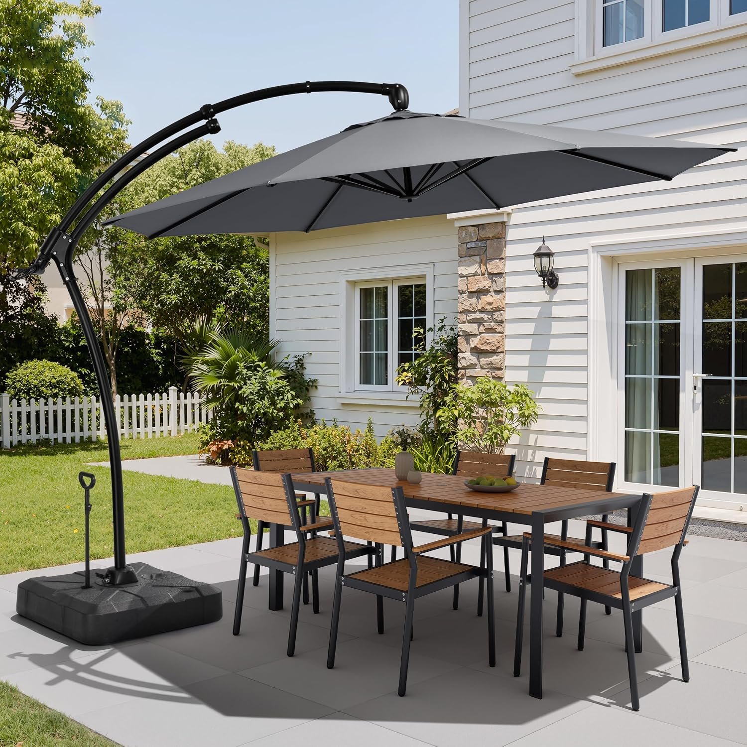 11FT Offset Cantilever Umbrella with 350LBS Wheeled Base Included | 360-degree adjustment, Aluminum & iron frame, 3-year Fade-resistant, Round