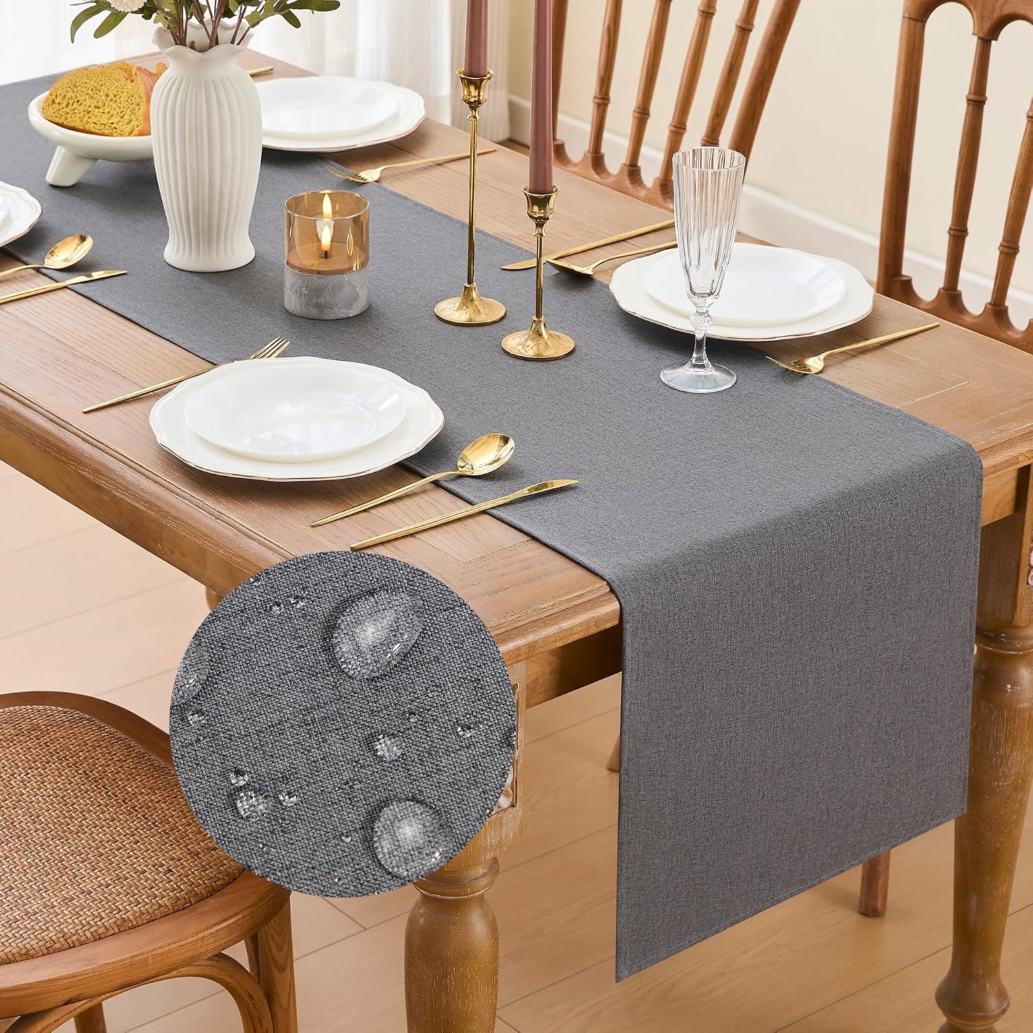 YATOJUZI Dark Grey Table Runner Seasonal Summer Kitchen Dining Coffee Table Decoration 55 Inches Long Waterproof Neutral Farmhouse Rustic Table Runner Neutral Home Wedding Party Decor 16x55Inch