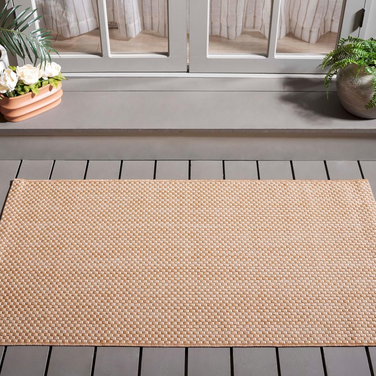 SAFAVIEH Courtyard Collection 4′ x 5’7″ Natural/Cream CY8521 Indoor/ Outside Waterproof Easy cleansingPatio Backyard Mudroom Accent Mat