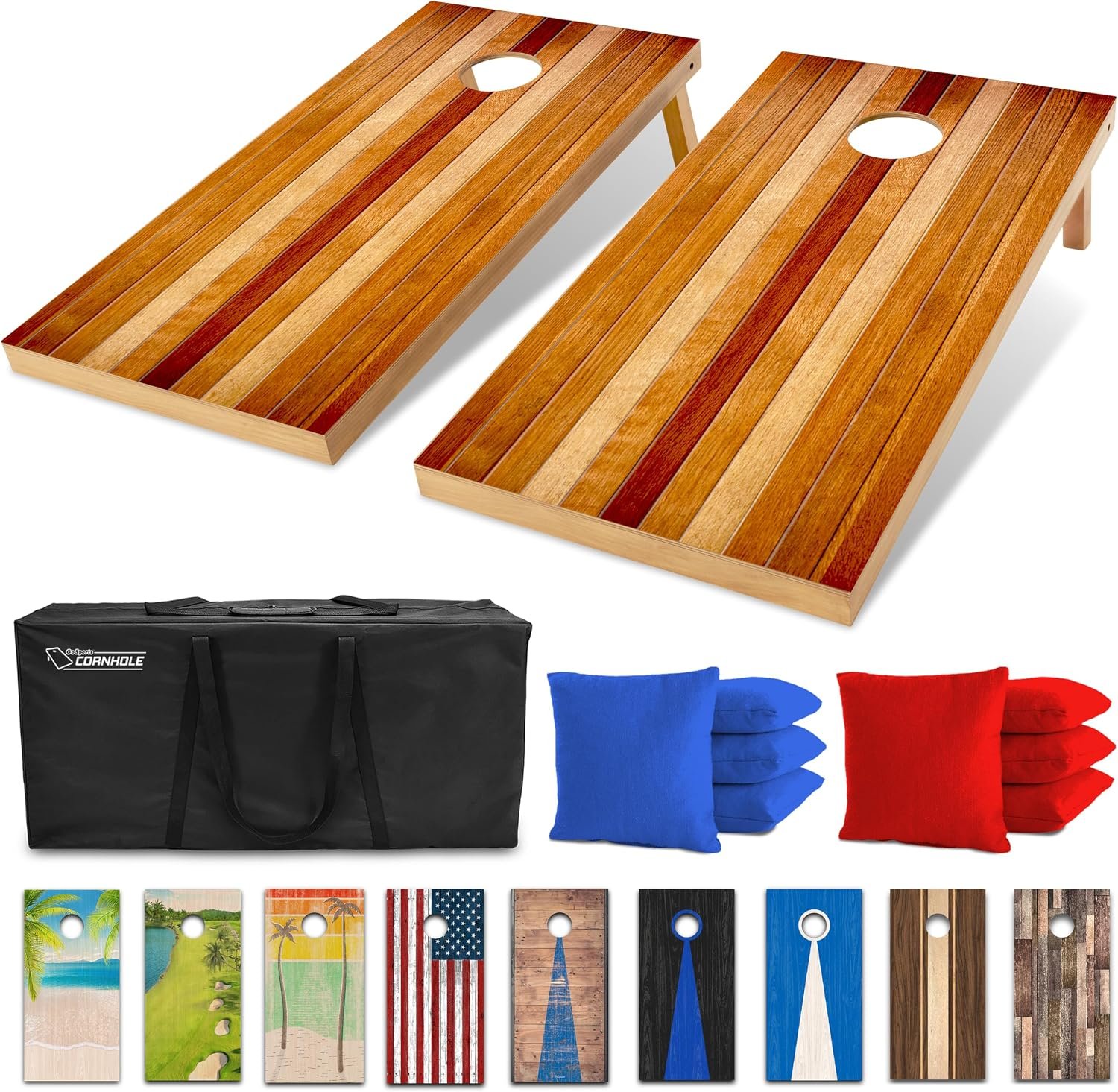GoSports 4 x 2 ft Regulation Size Wood Cornhole Boards – 10 Vintage Wood Designs (Choose Your Style)