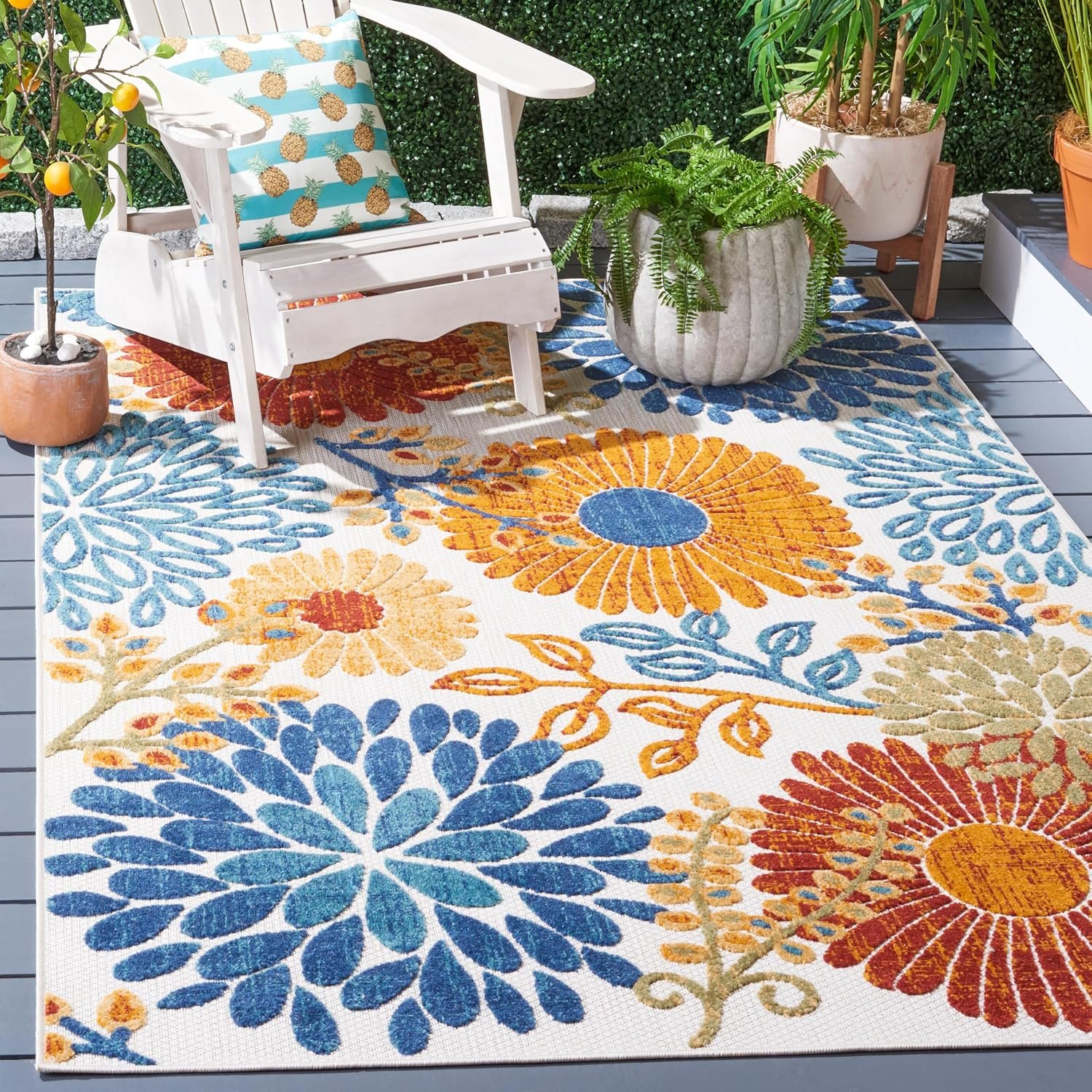 SAFAVIEH Washable Rug Outdoor Cabana Collection – 4′ x 6′, Cream & Red, Non-Shedding & Easy to Clean, Ideal for Patio, Backyard, Mudroom (CBN832A)