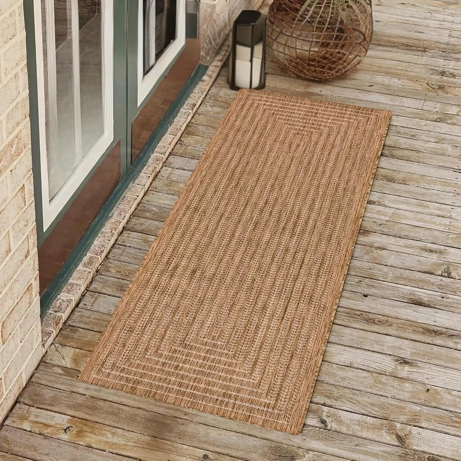 Adiva Rugs Outdoor Indoor Area Rug, Weather Resistant, Easy to Clean, Stain Resistant Floor Mat for Dining Room, Backyard, Deck, Patio (Wooden, 2’6″ x 7′)