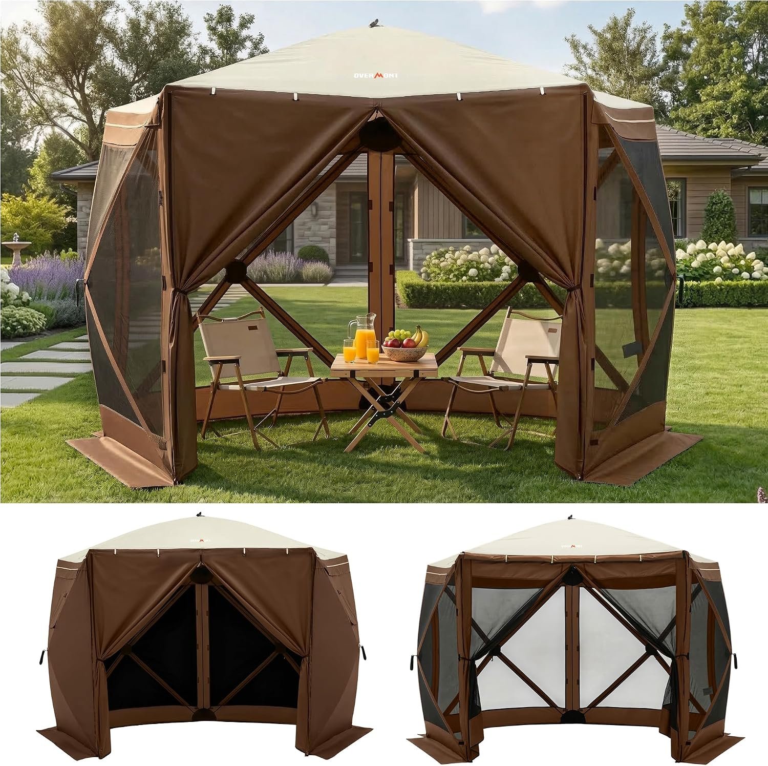 Overmont 10x10FT Pop up Gazebo Screen Tent – Large Instant Screen House Tent with Netting Removable Wind Cloths Half Open Door Skylight – Portable Outdoor Shelter for Camping Backyard Patio Parties