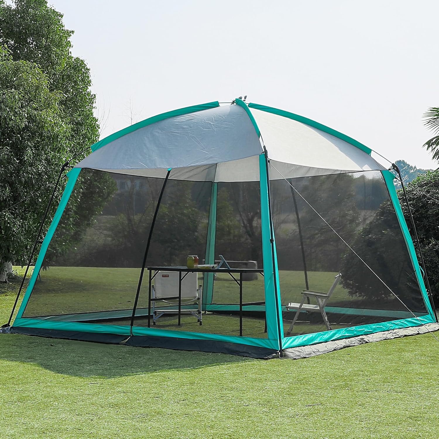 GREGIN Screen House Room 11 x 11 ft Mesh Net Tent Portable Canopy Gazebo | Easy Setup & Waterproof & Sunshade Shelter. Roomy, Sturdy. Suitable for Camping, Trip, Backyard, Outdoor, Picnic – Blue