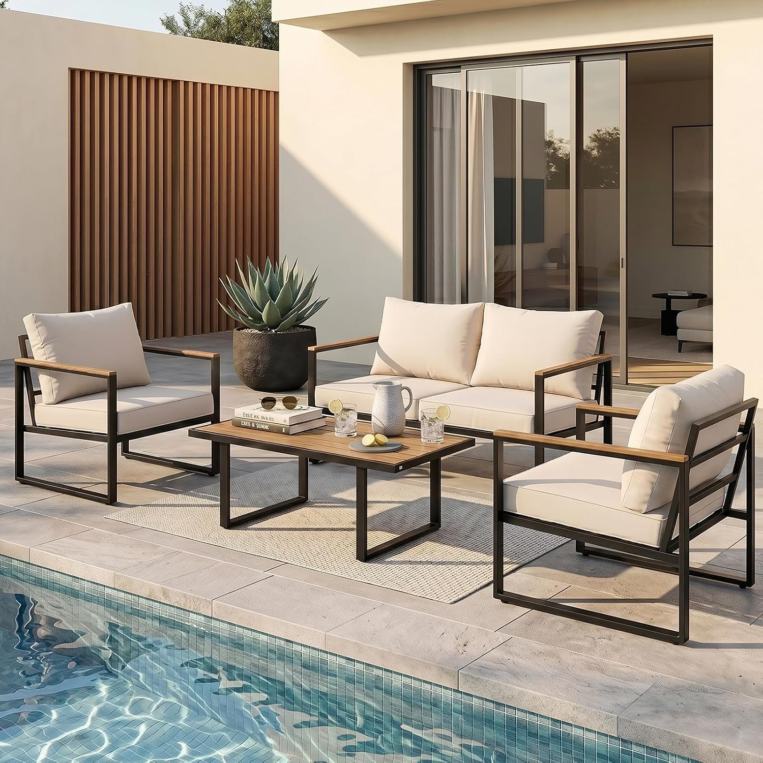Modern Patio Furniture Set, 4 Pieces Outdoor Conversation Set